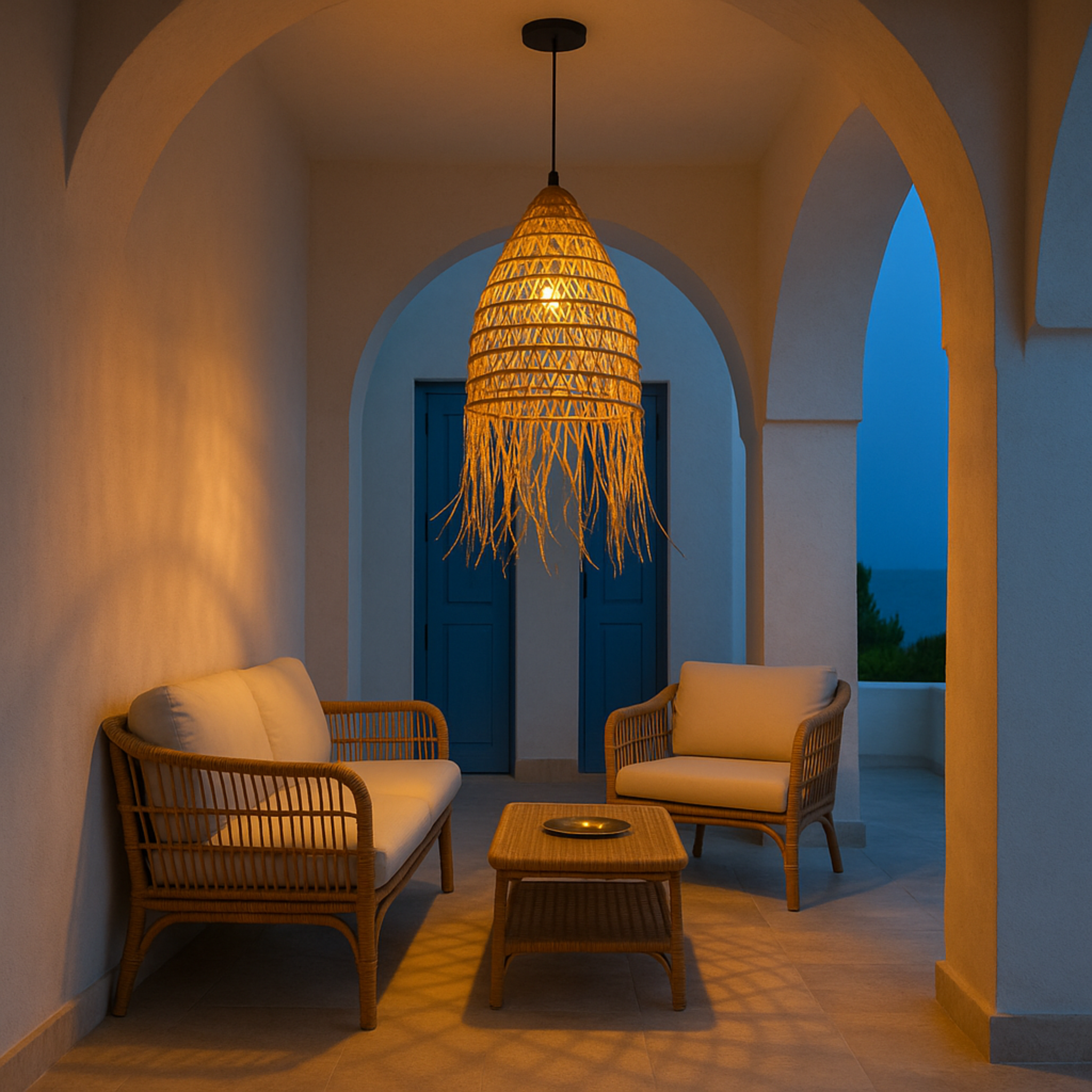 Lustre palmier Tunisie | Artisanal à franges | Fiolla Home