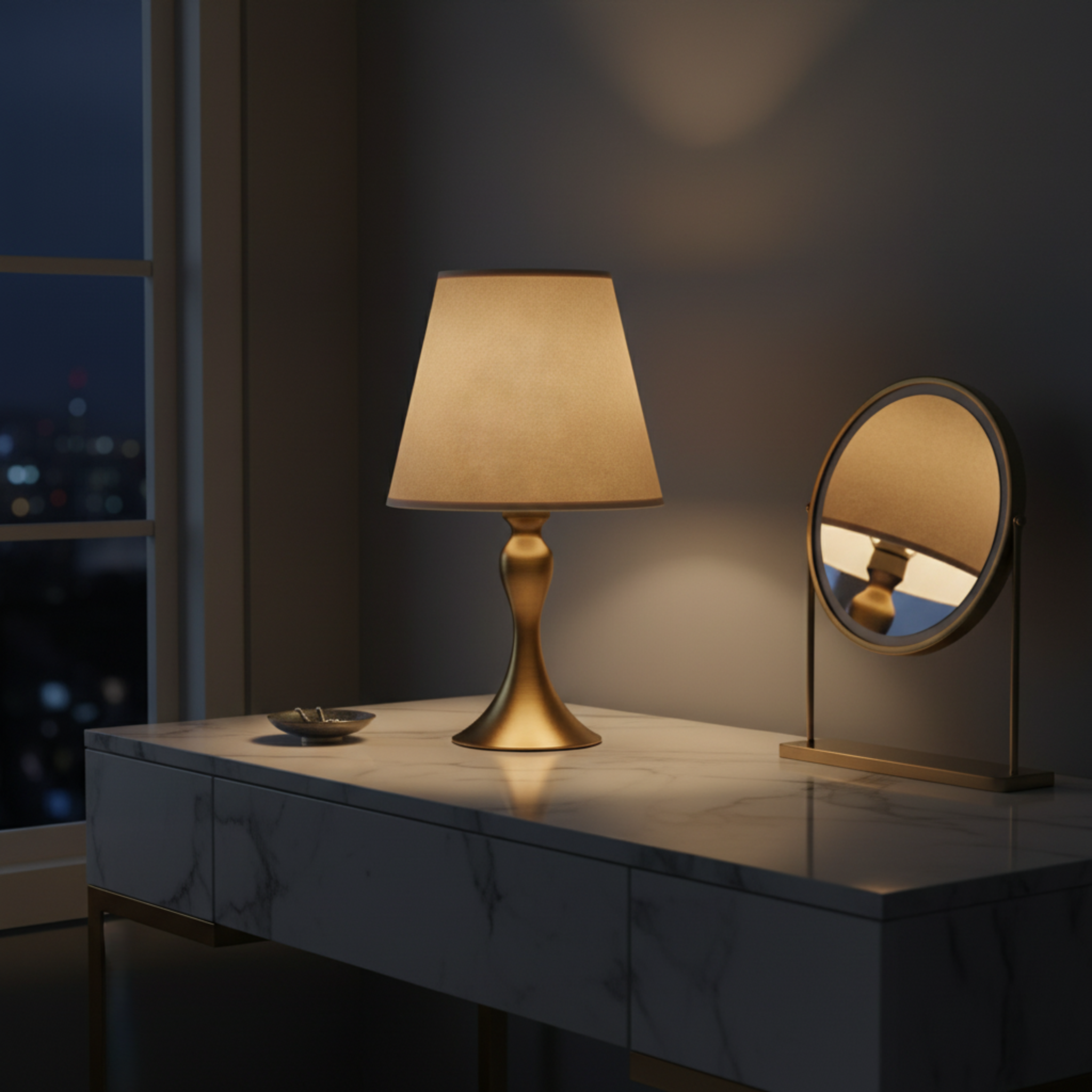 Lampe de Chevet Classique Dorée – Abat-Jour Tissu Beige