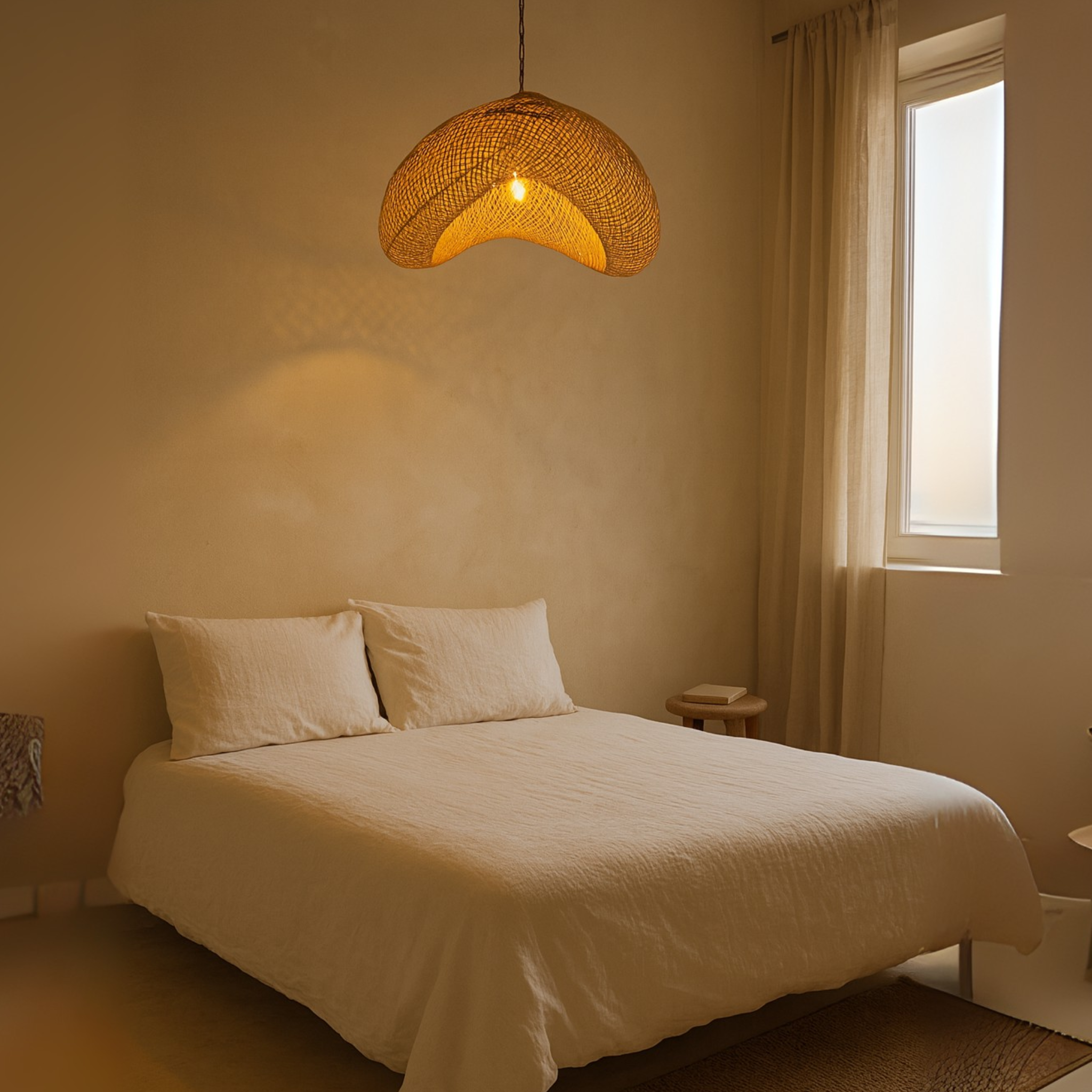 Lustre en Rotin Tressé | Suspension Artisanale | Fiolla Home Tunisie