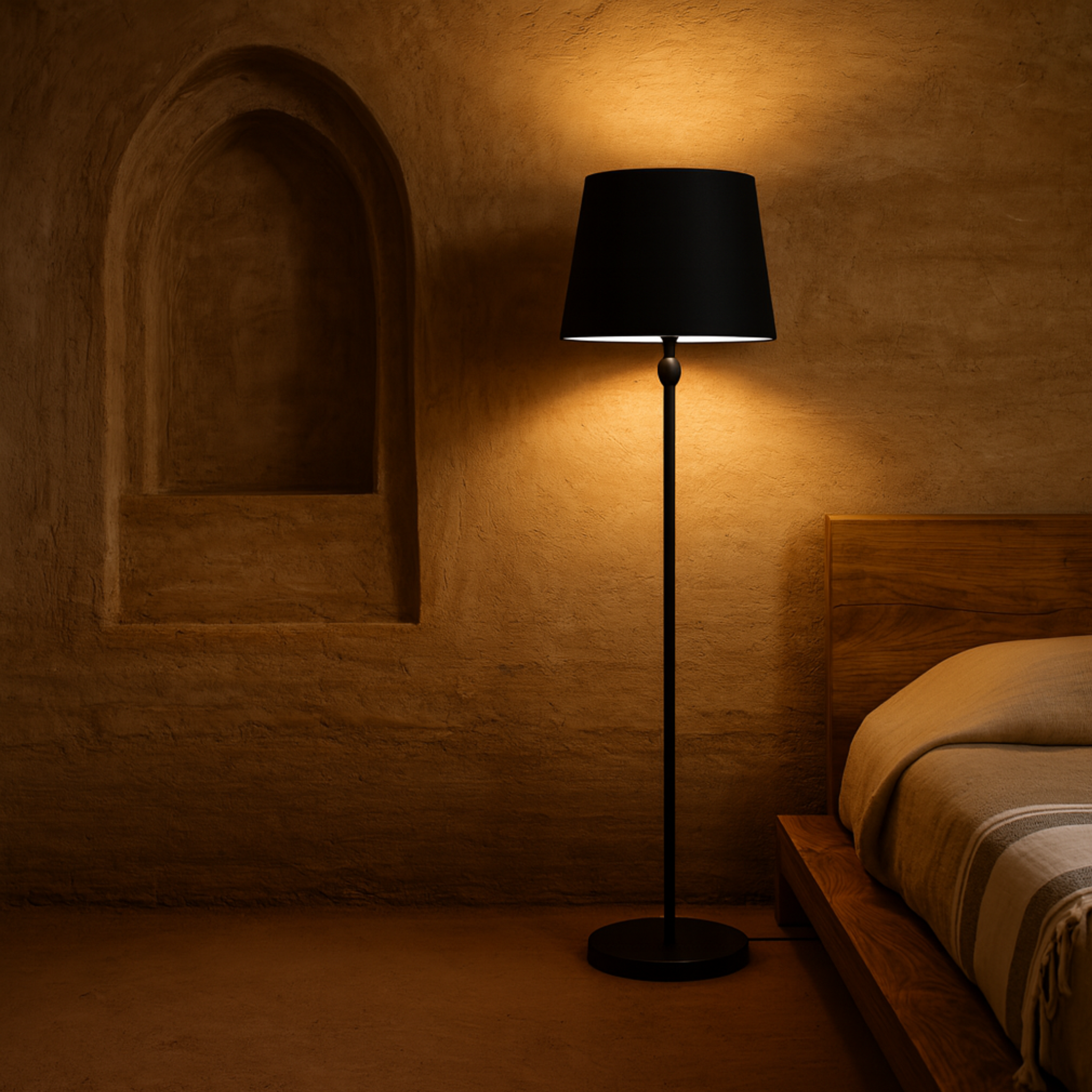 Lampadaire Noir Minimal | Lampe Décorative Tunisie | Fiolla Home