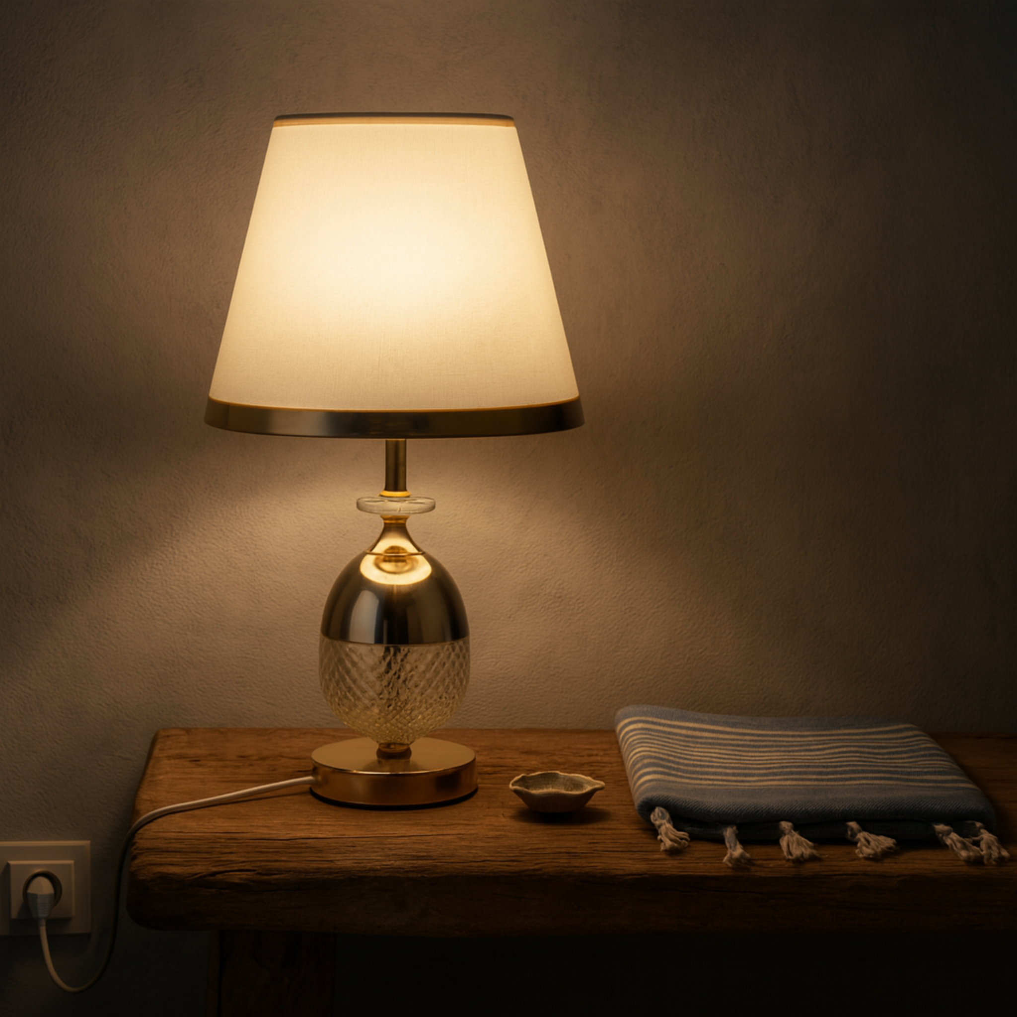 Lampe de chevet dorée en verre taillé | Veilleuse élégante | Fiolla Home