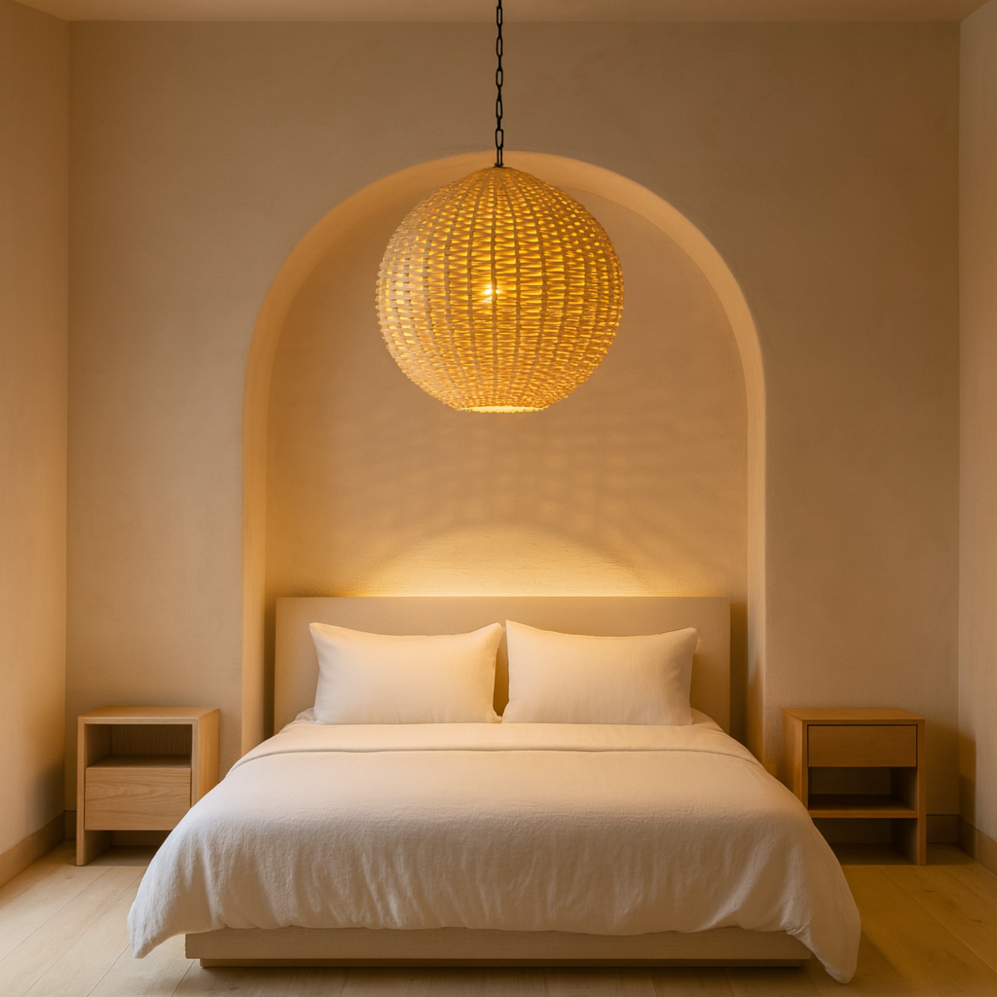 Lustre en rotin boule | Halo 360°, style naturel | Fiolla Home