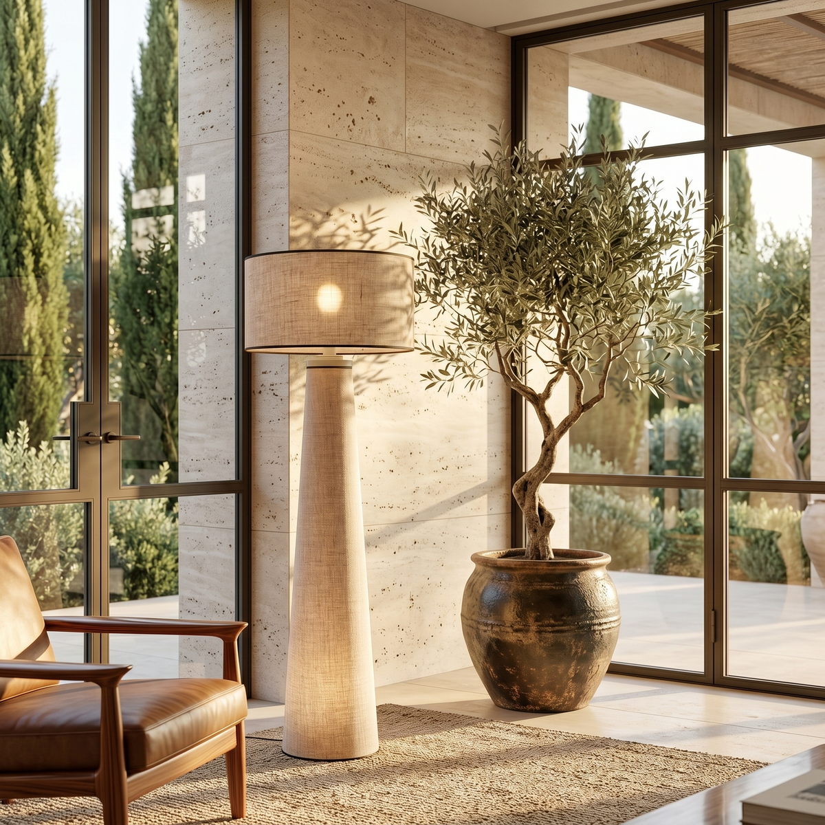 Lampadaire Lin | Pied Conique & Abat-jour Tambour | Fiolla Home