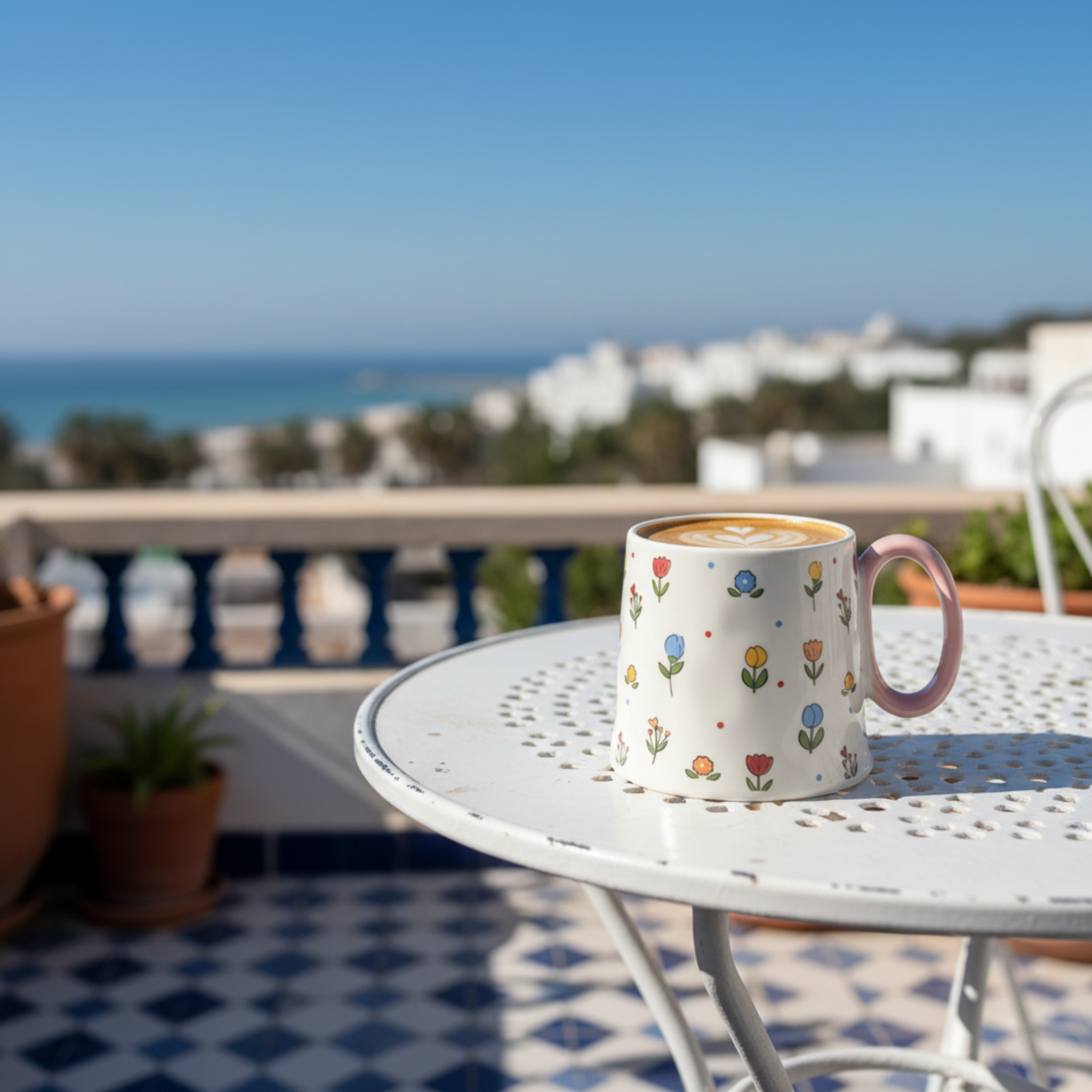 Mug Céramique "Printemps Fleuri" – Tasse Design Floral & Anse Rose