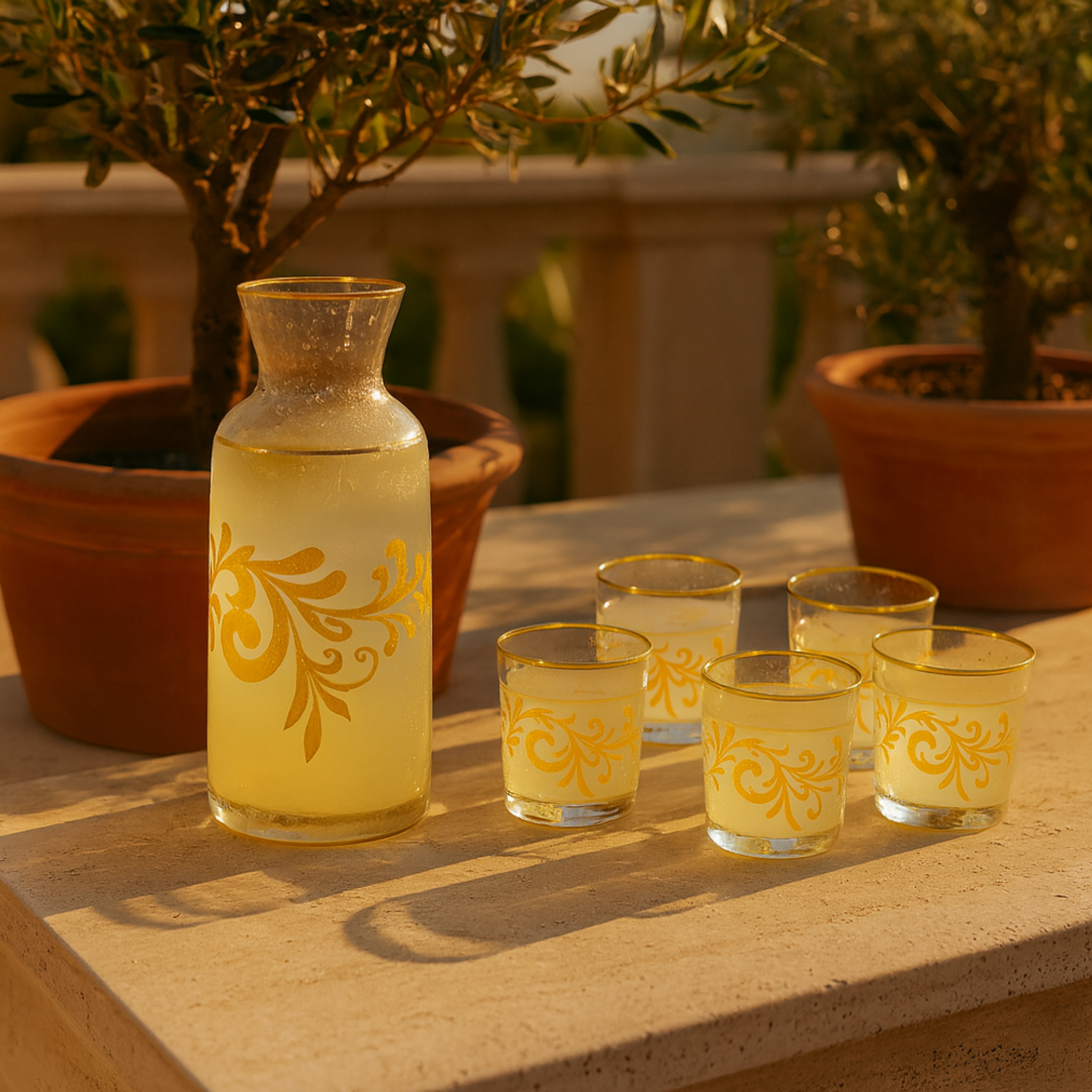 Service Eau/Jus Cristal Doré | Carafe + 6 Verres | Fiolla Home