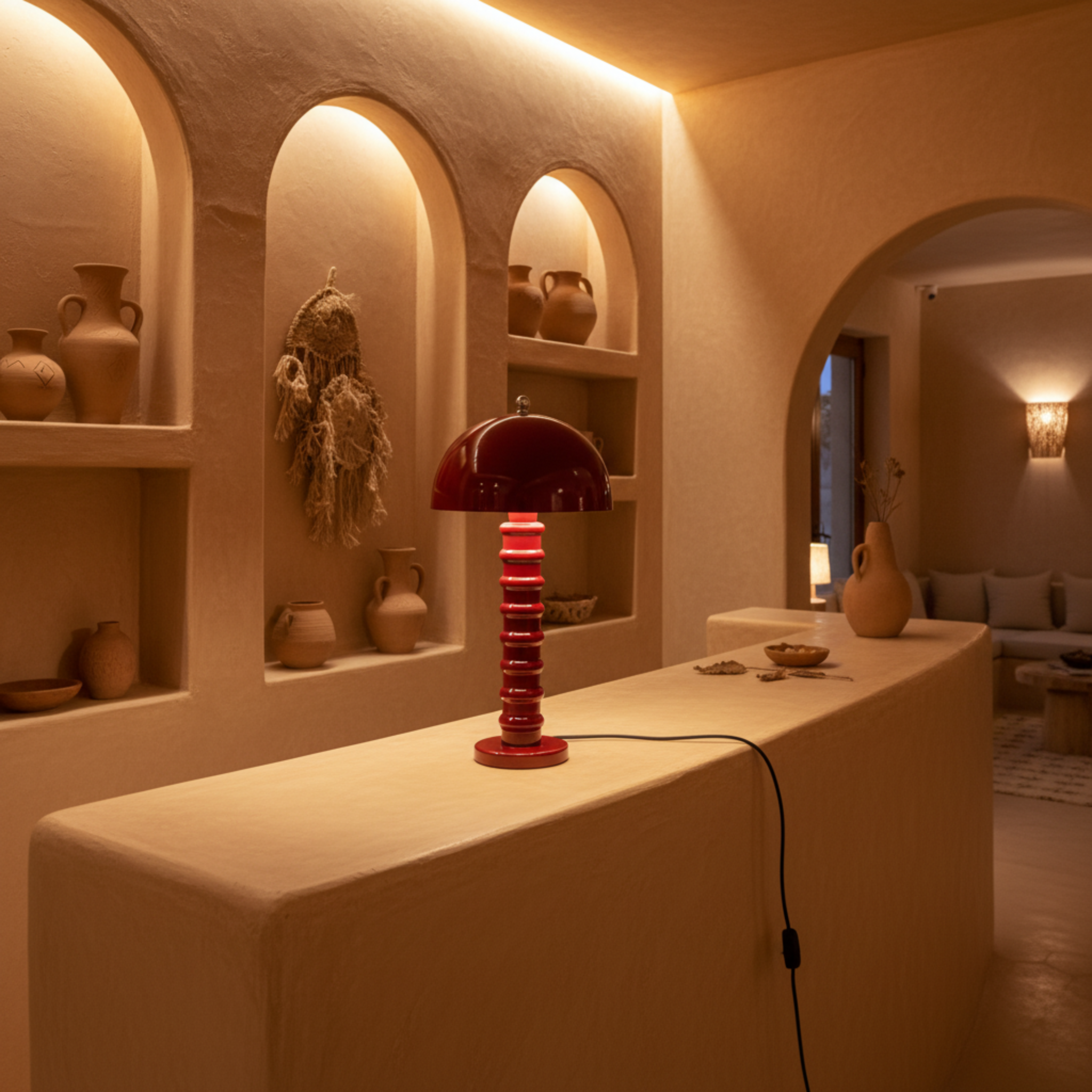 Lampe de Table "Mushroom" Rouge Laqué | Pièce Artisanale Fait Main - Haute Qualité