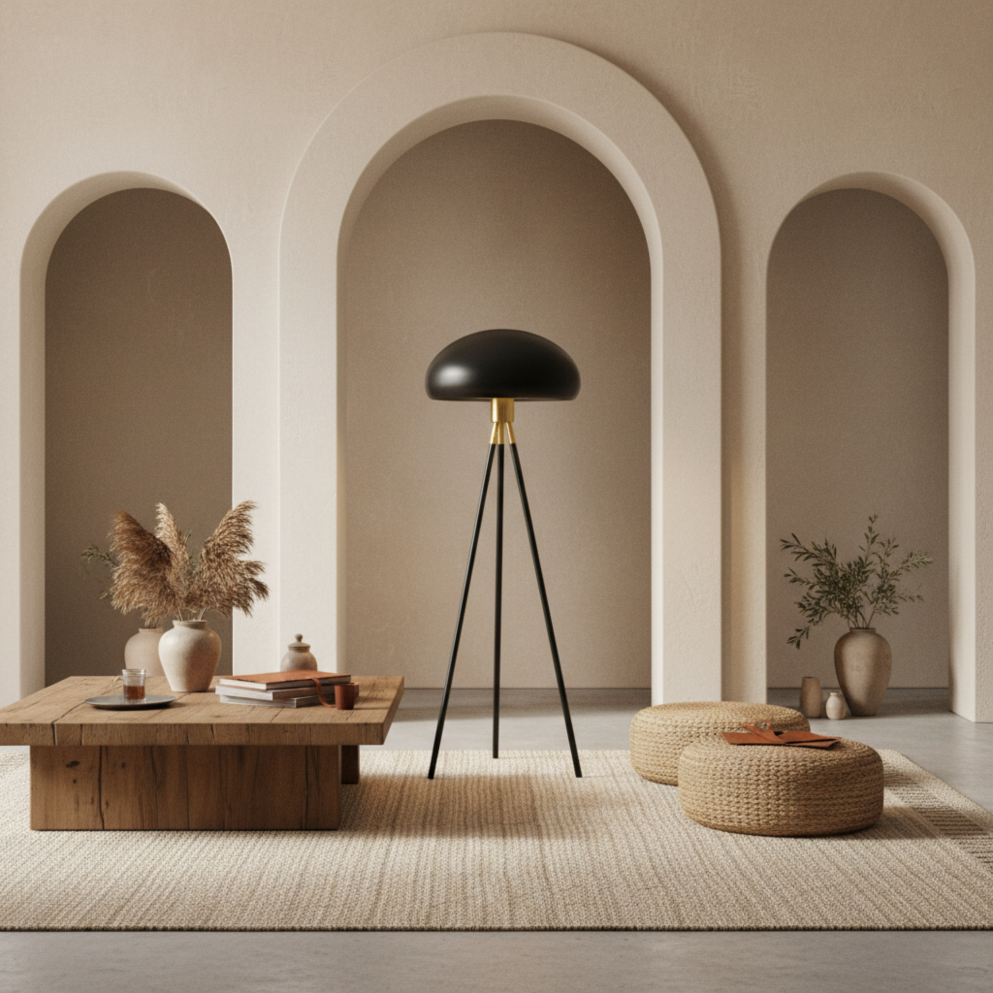 Lampadaire Trépied Noir et Or – Design Luxe pour Salon en Tunisie