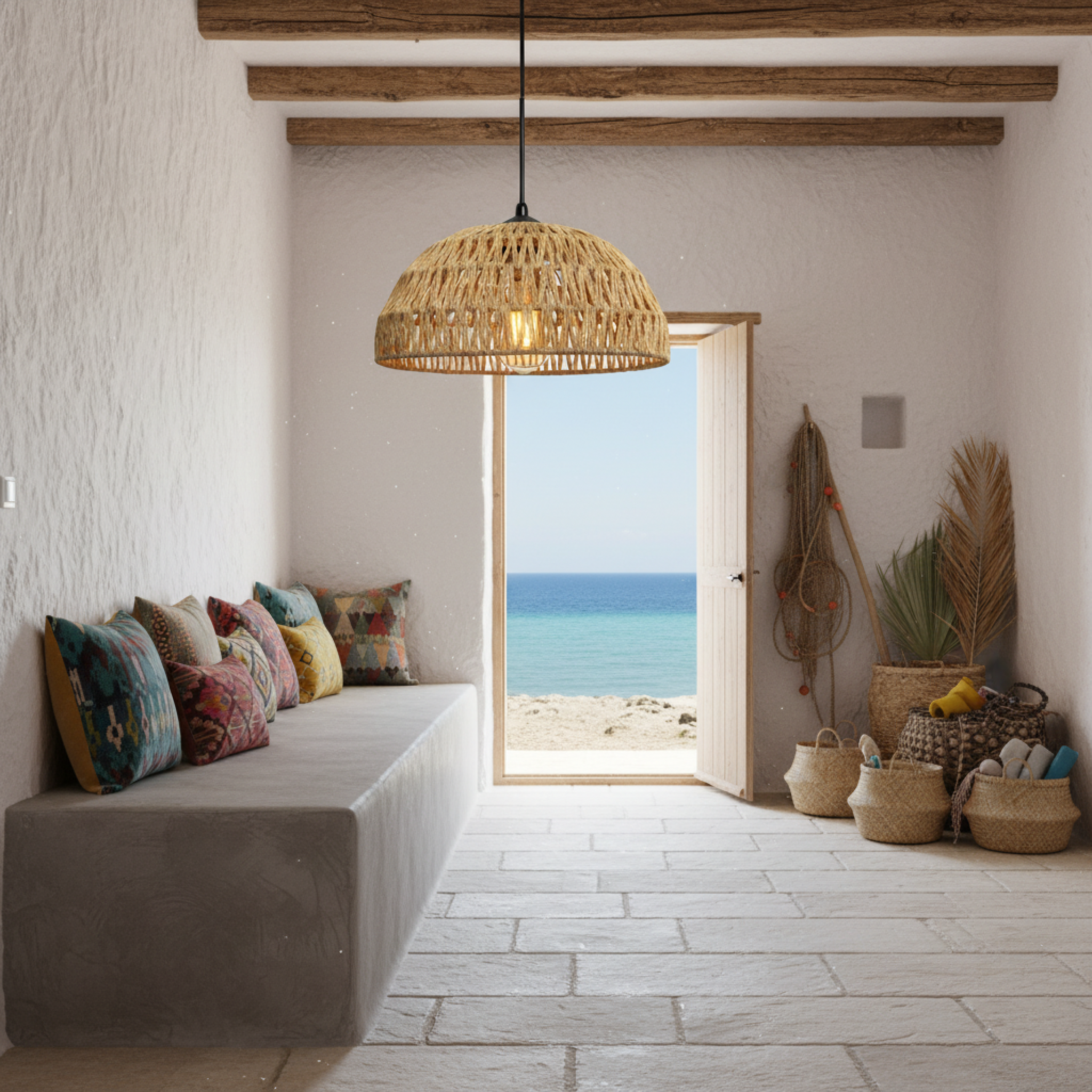 Suspension "Sama" en Jute Tressé – Luminaire Dôme Style Boho