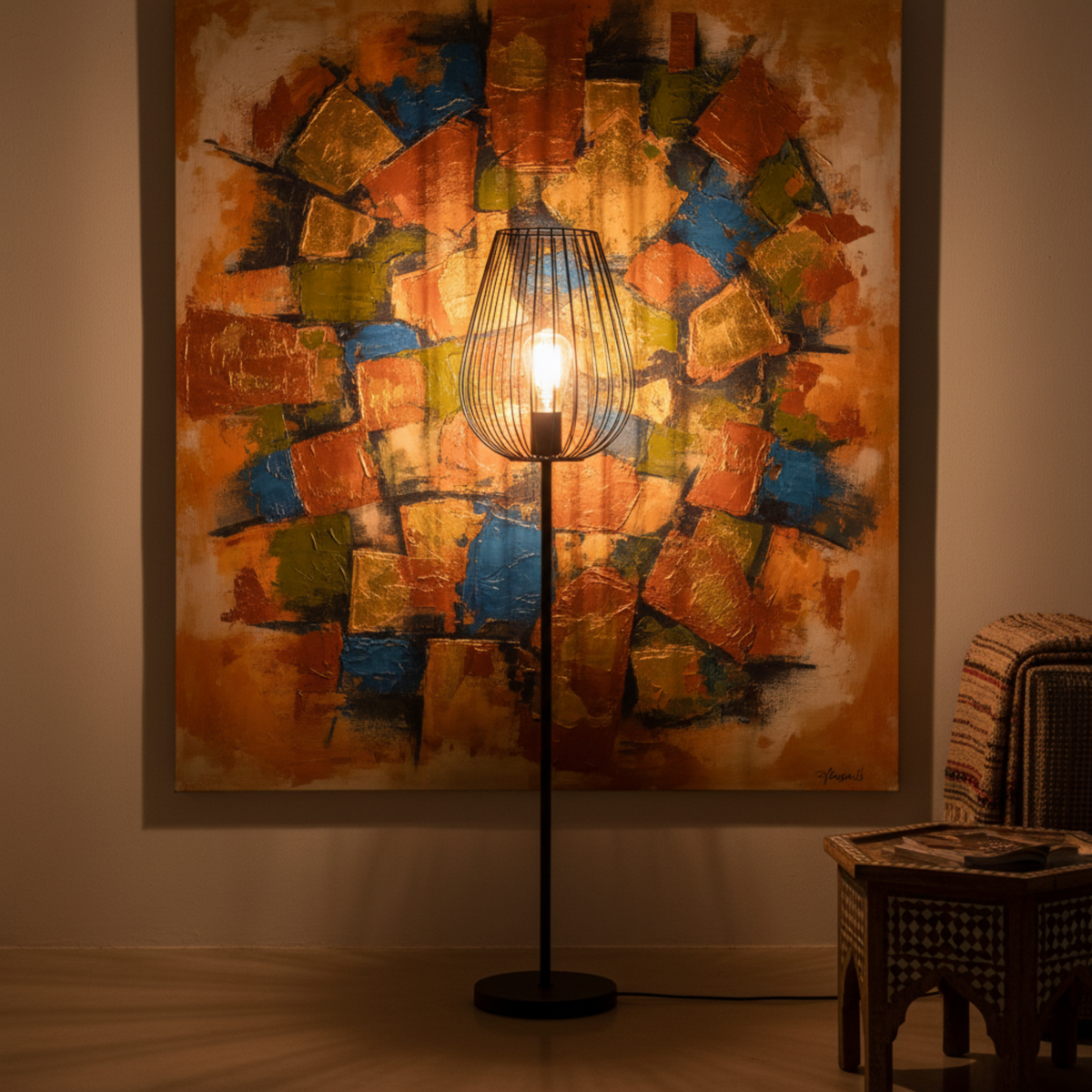 Lampadaire Design Industriel en Métal Noir – Élégance & Style Tunisie