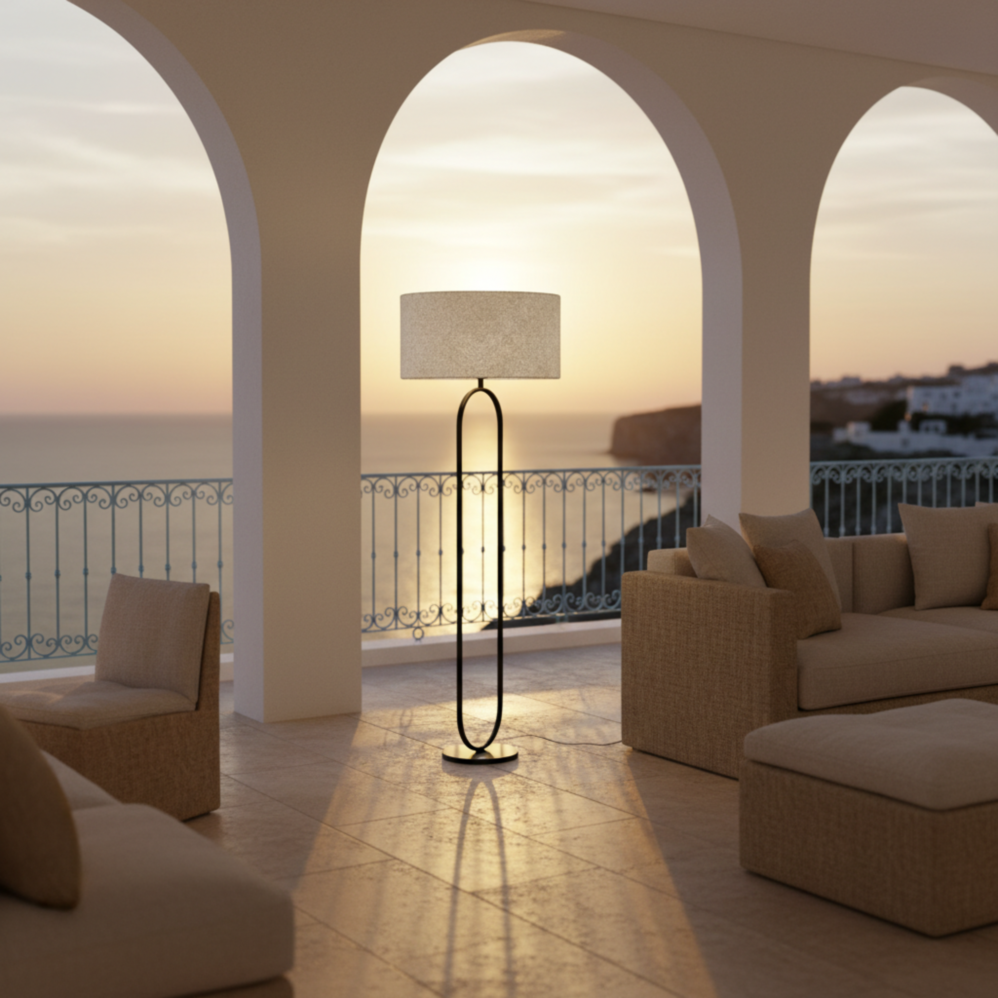 Lampadaire CÉLESTE Métal Noir et Abat-Jour Bouclette | Fiolla Home