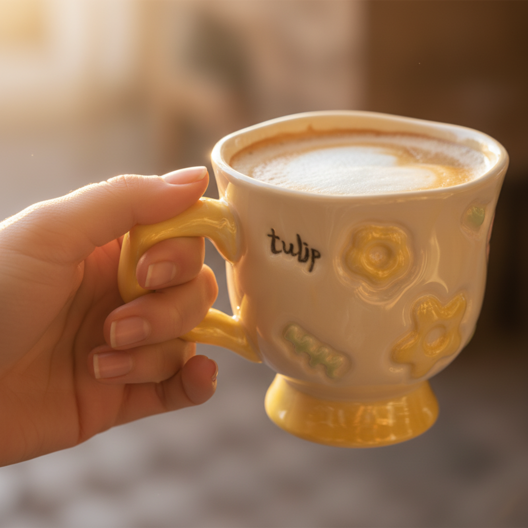 Mug Jaune Design Fleur en Relief en Céramique – Style Moderne Tunisie