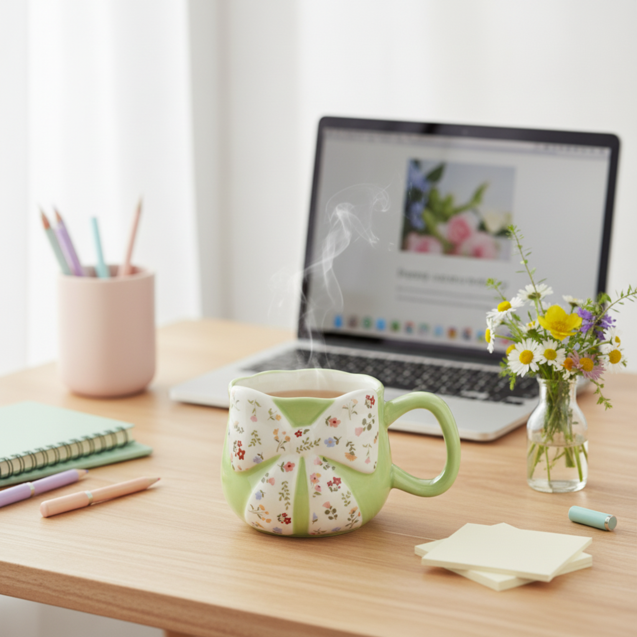 Mug Céramique Design Nœud & Fleurs – Tasse "Coquette" Tendance