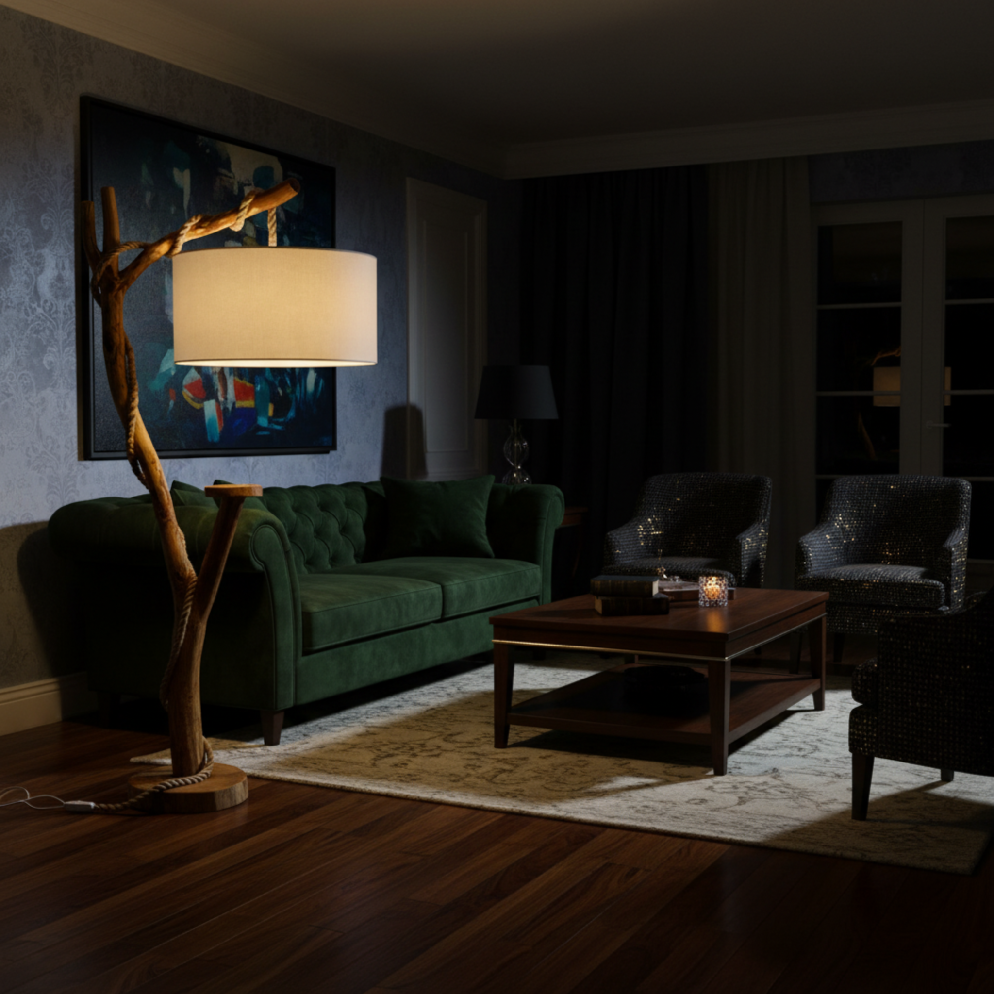 Lampadaire Bois Naturel & Corde 144cm - Lampe Salon Design Tunisie