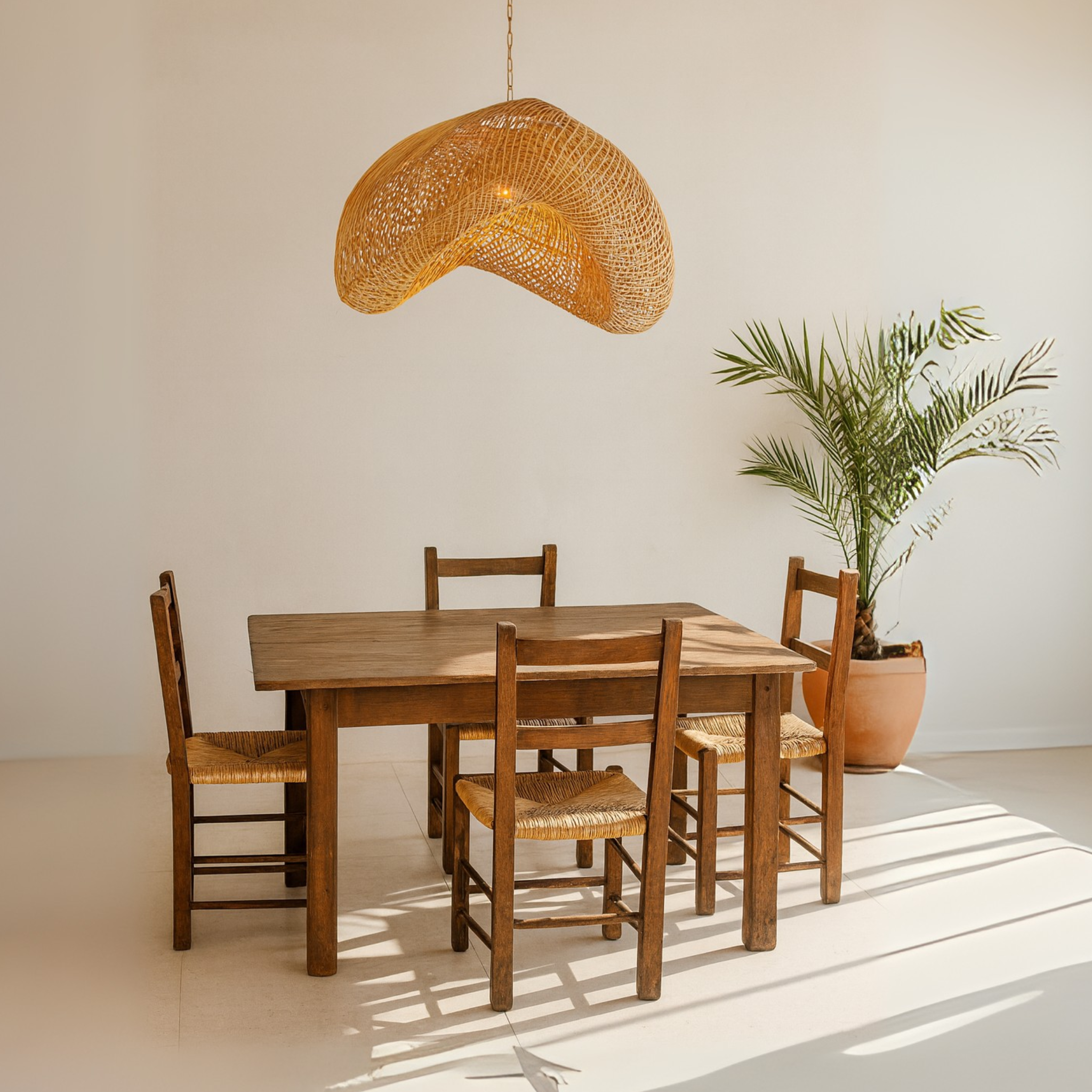 Lustre en Rotin Tressé | Suspension Artisanale | Fiolla Home Tunisie