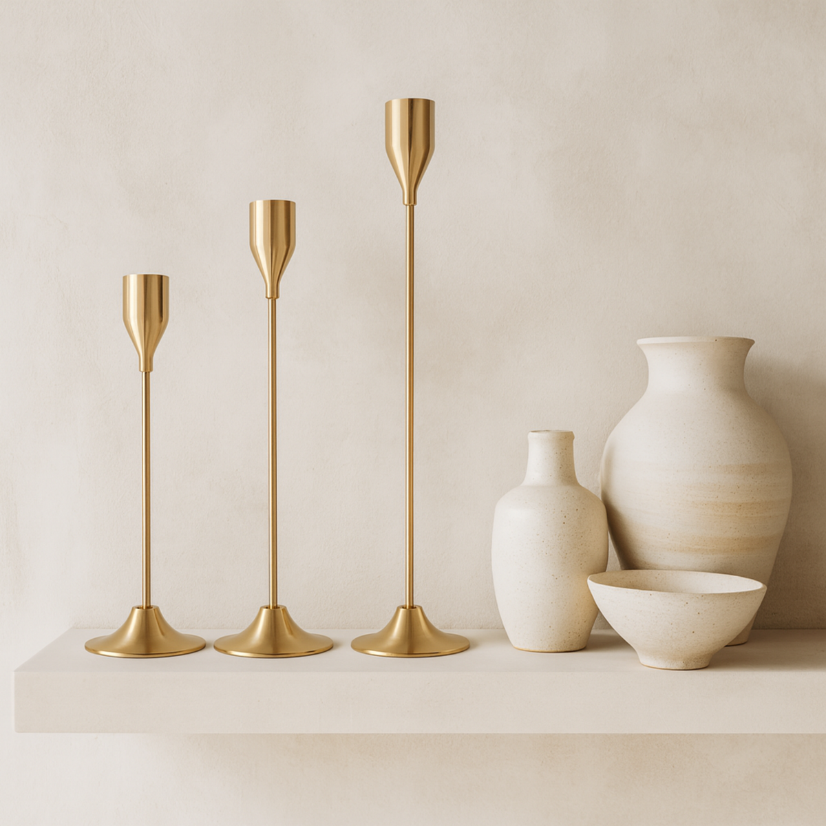 Ensemble de Bougeoirs Modernes Or pour Chandelles (Lot de 3)