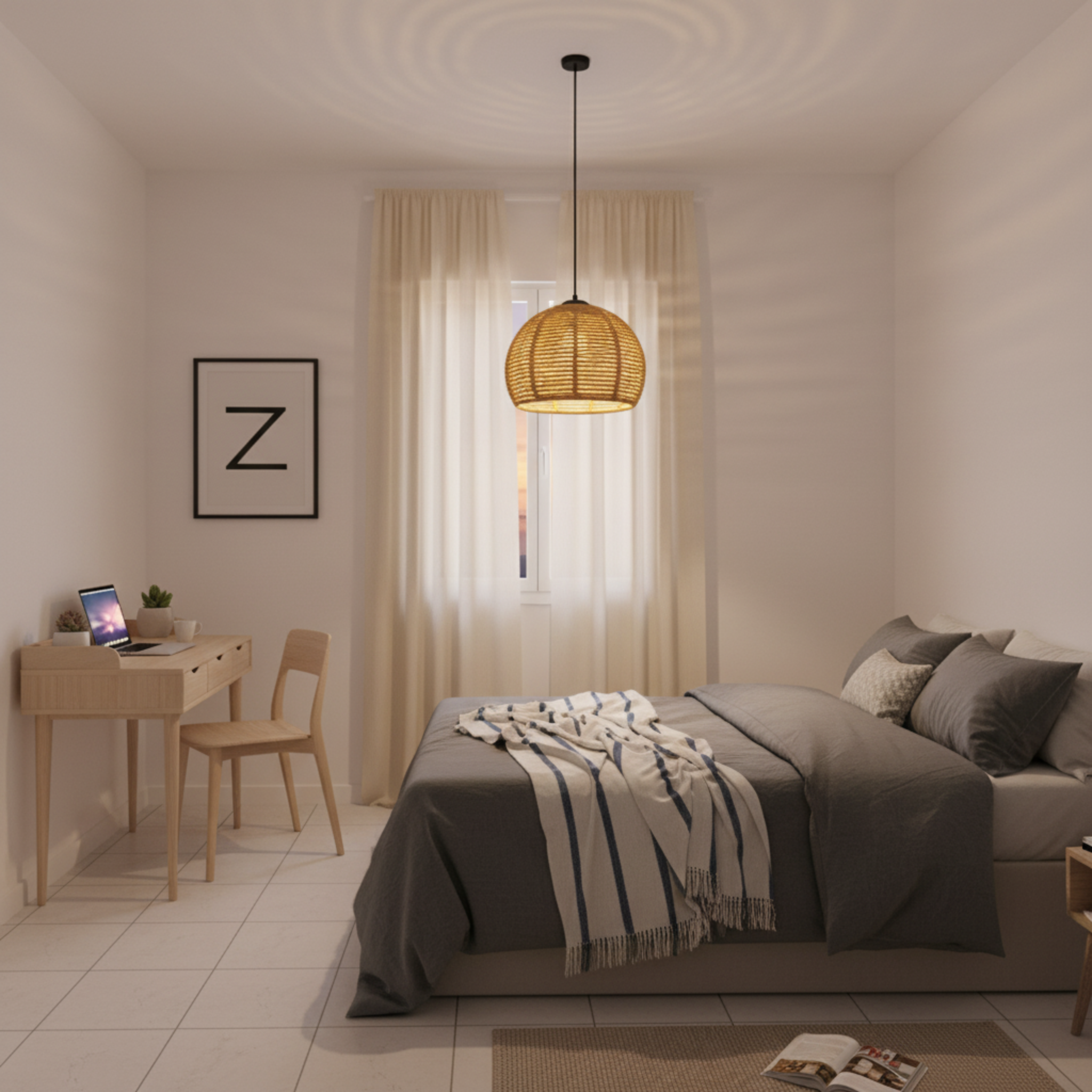 Suspension "Zina" en Jute Tressé – Lustre Style Boho Naturel