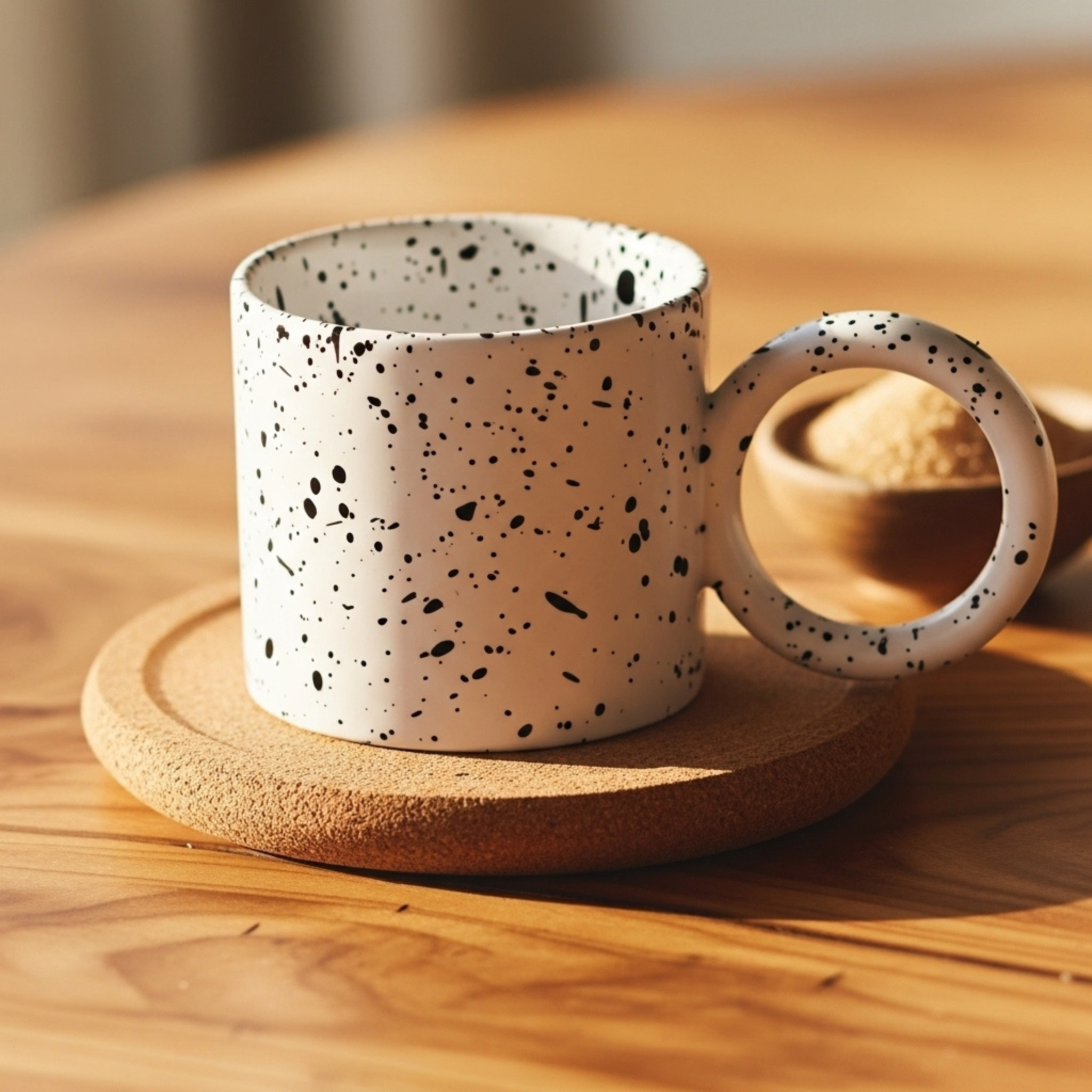 Mug Céramique Moucheté – Anse Anneau Minimal Chic
