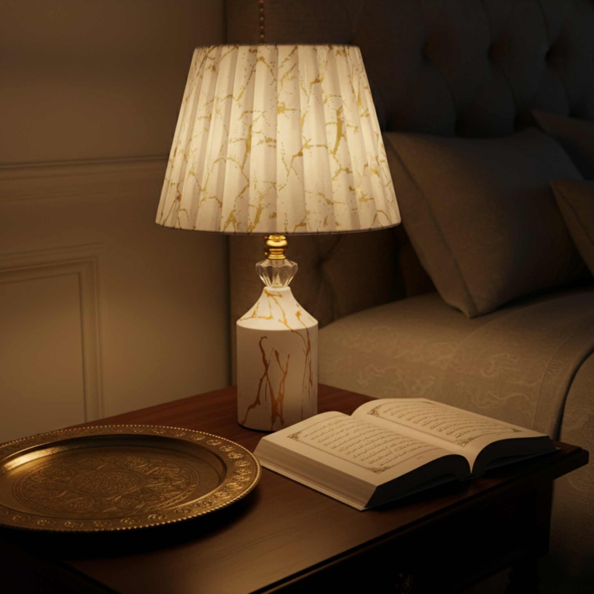 Lampe de Chevet Effet Marbre Blanc Doré | Fiolla Home