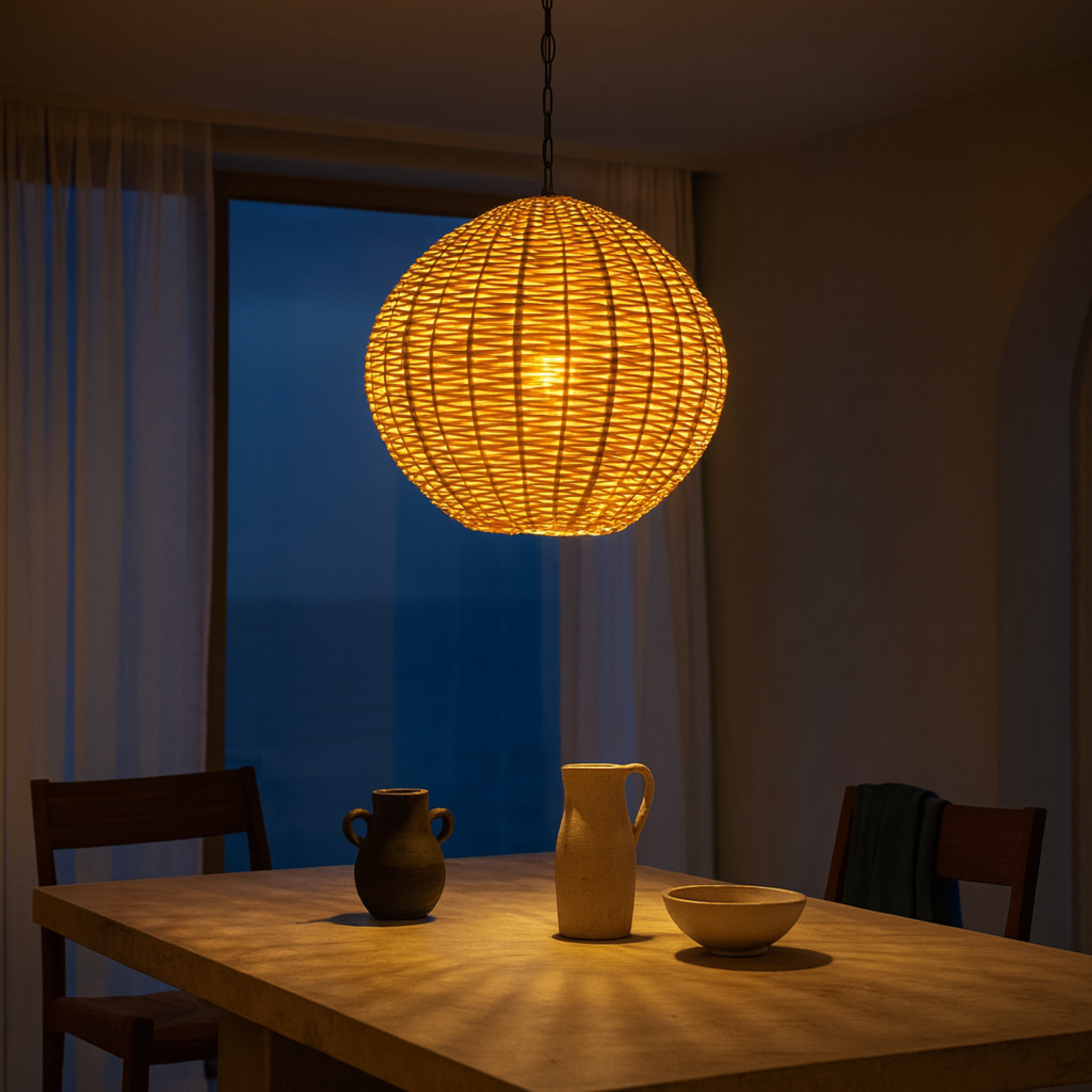 Lustre en rotin boule | Halo 360°, style naturel | Fiolla Home