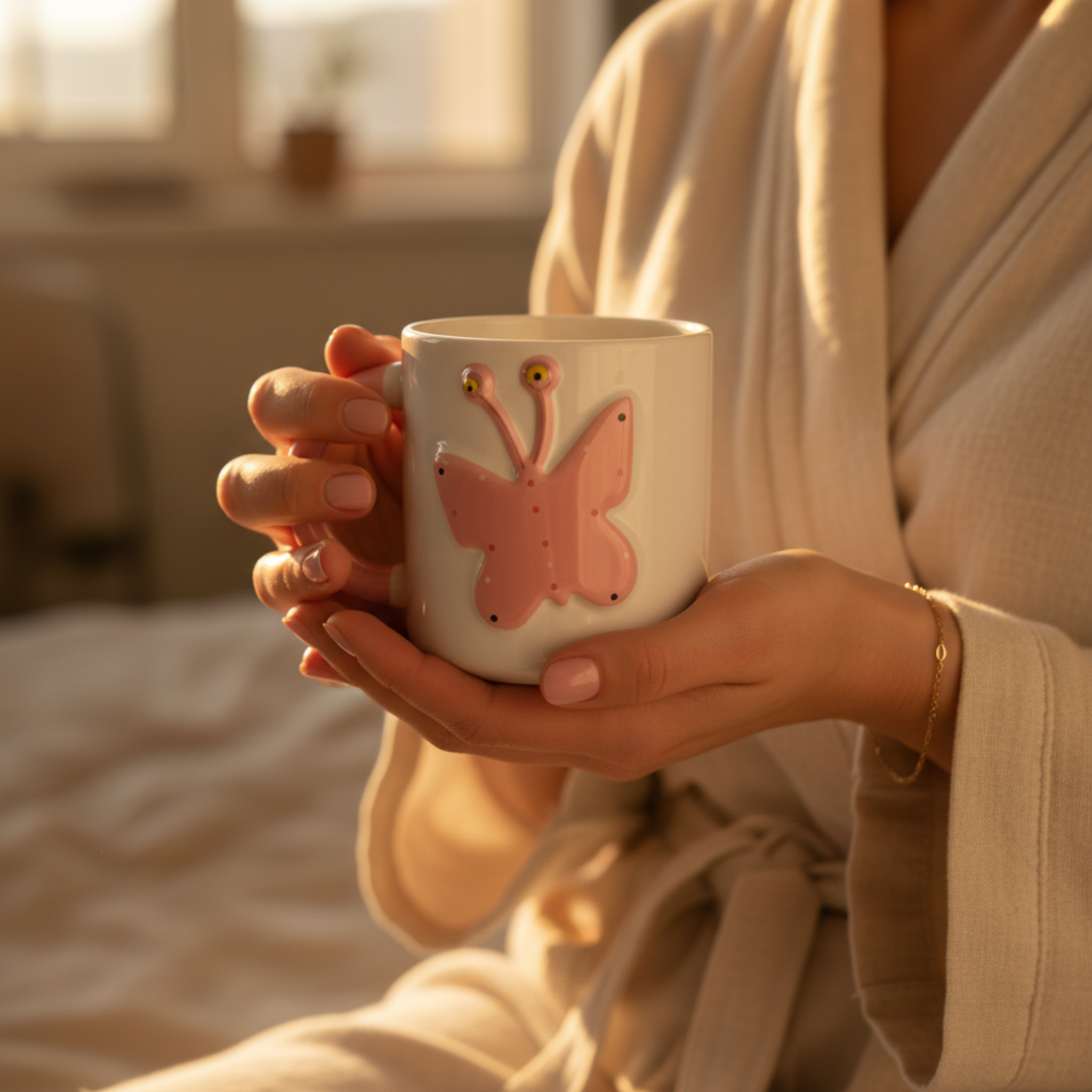 Mug Papillon Rose en Relief – Tasse en Céramique Design & Ludique
