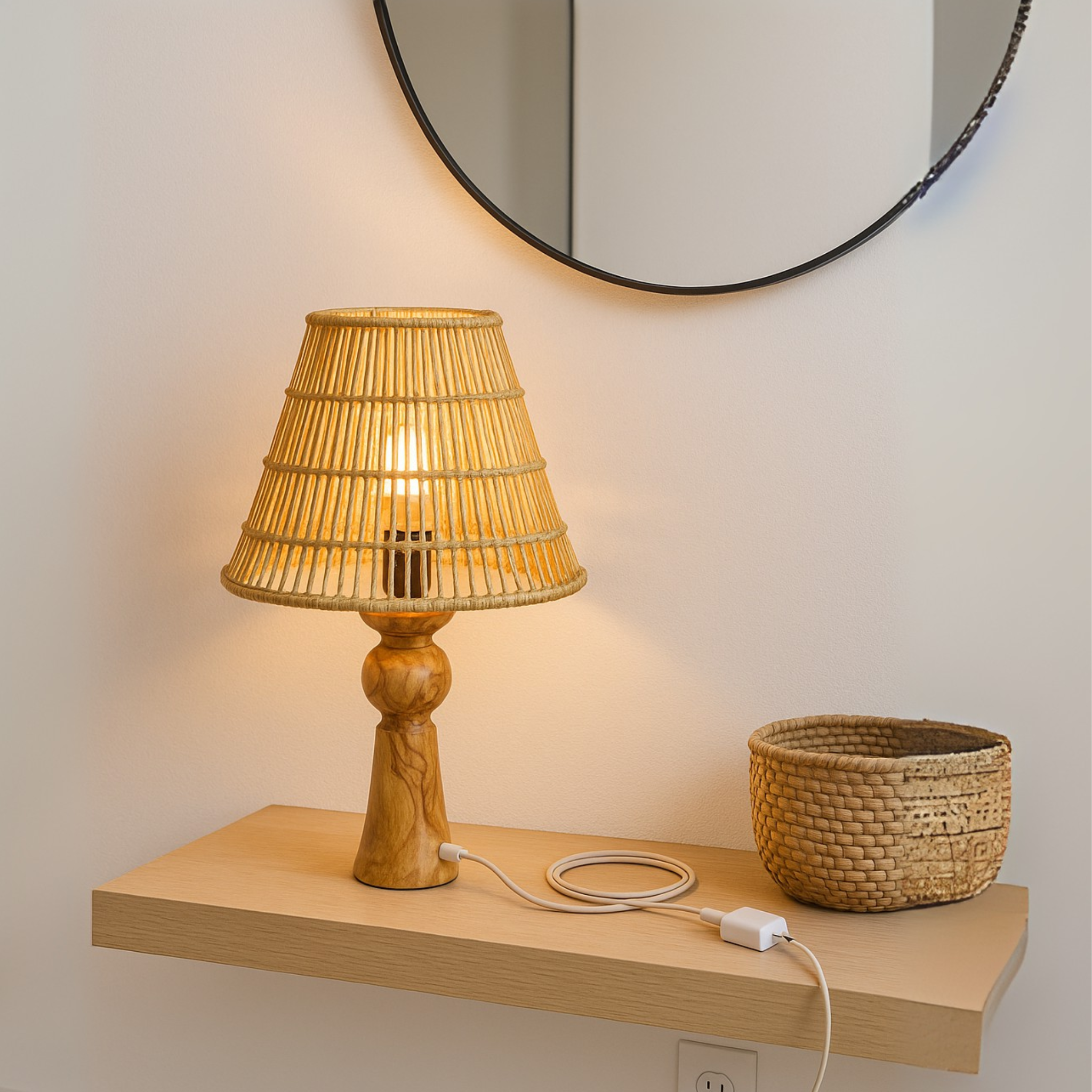 Veilleuse Fibres de Palmier | Pied Bois d’Olivier | Fiolla Home