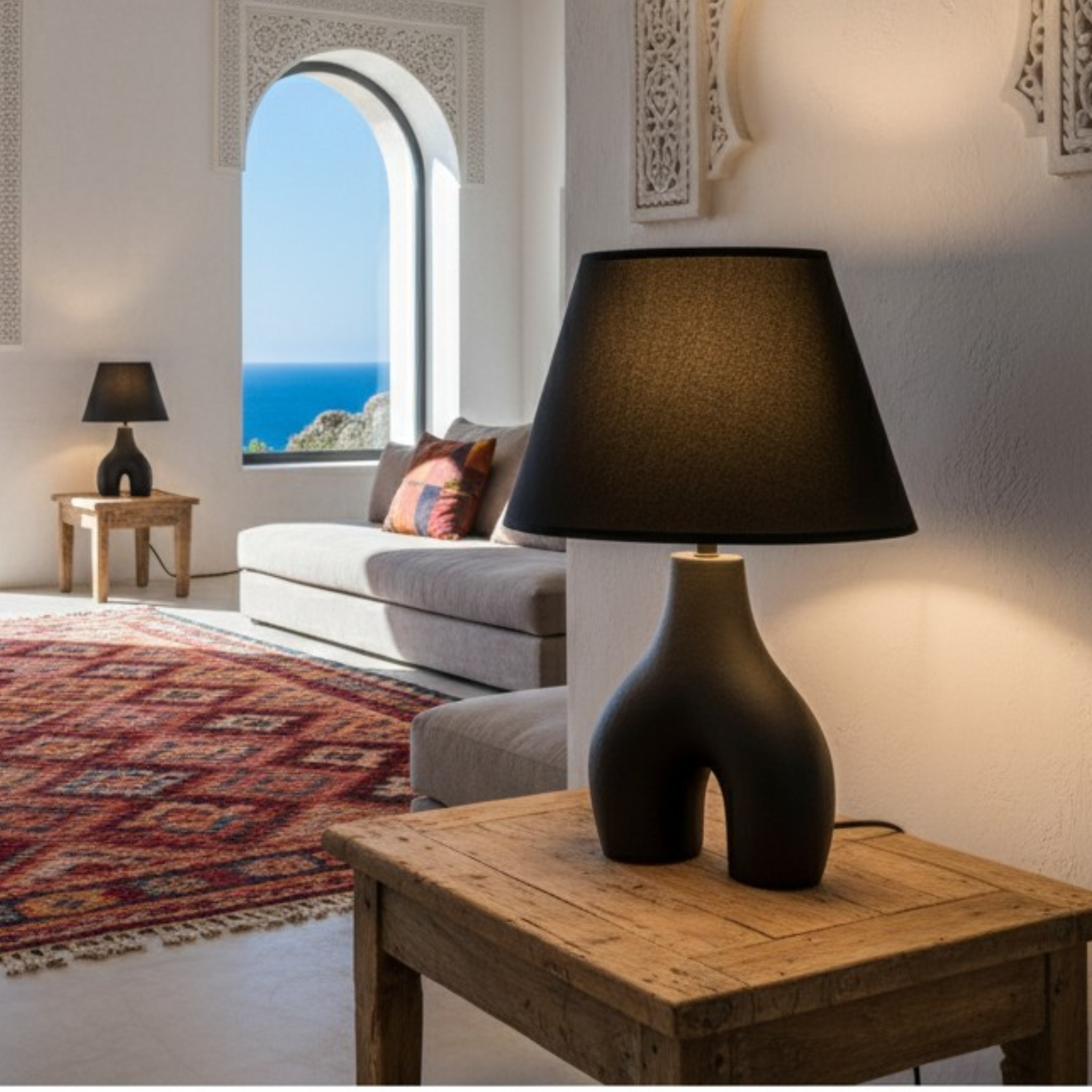 Veilleuse Sculpturale Noire Tunisie | Abat-jour Tissu | Fiolla Home