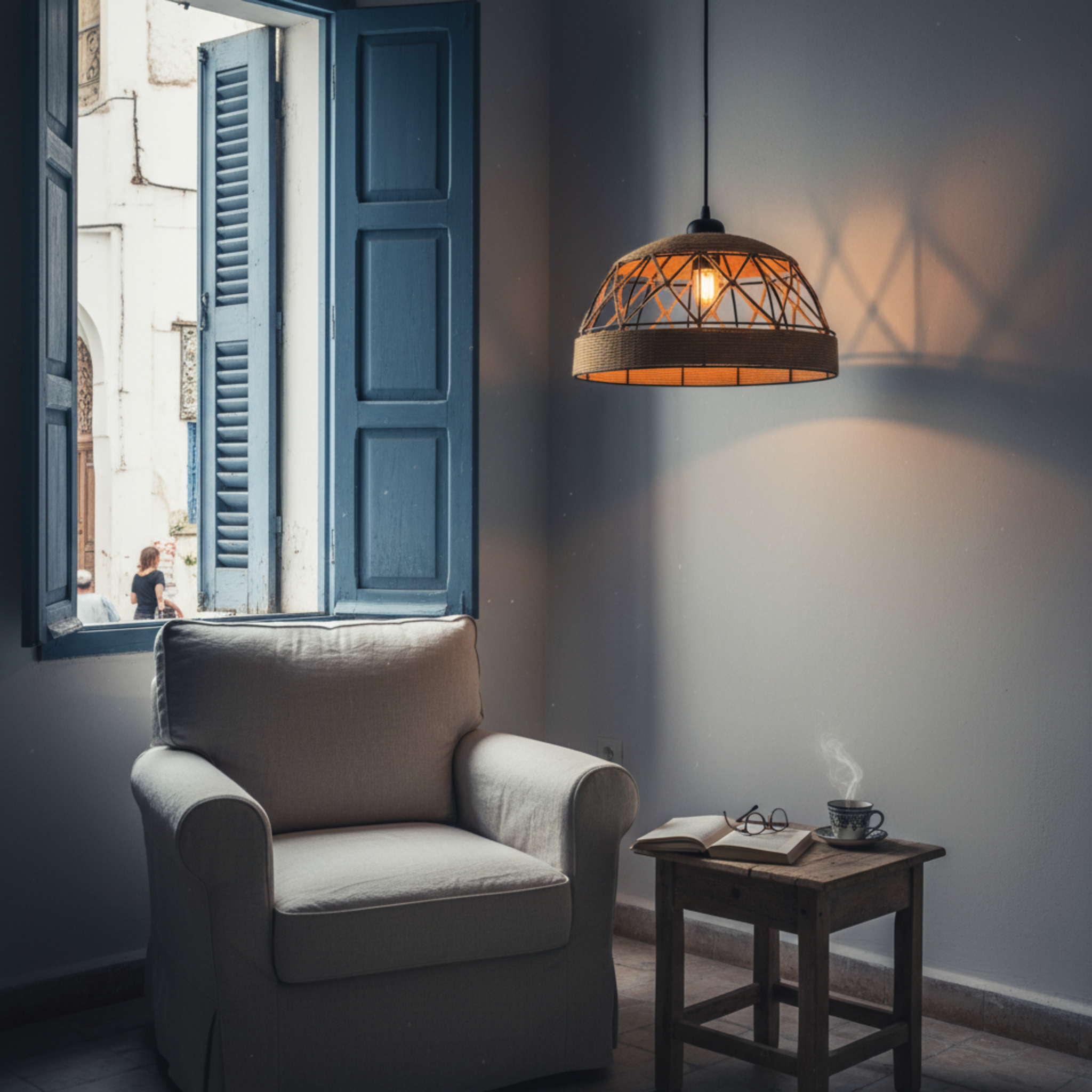 Suspension "Atlas" Géométrique – Lustre en Jute Tressé et Métal Noir