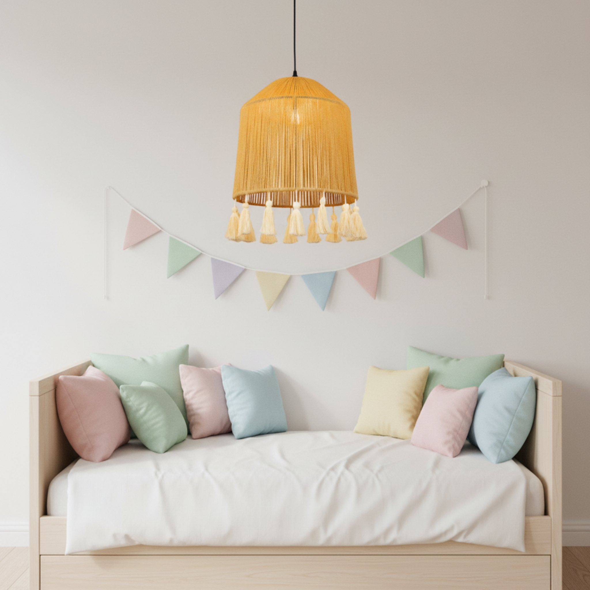 Suspension Bohème "Yasmine" – Lustre en Jute Tressé à Pompons