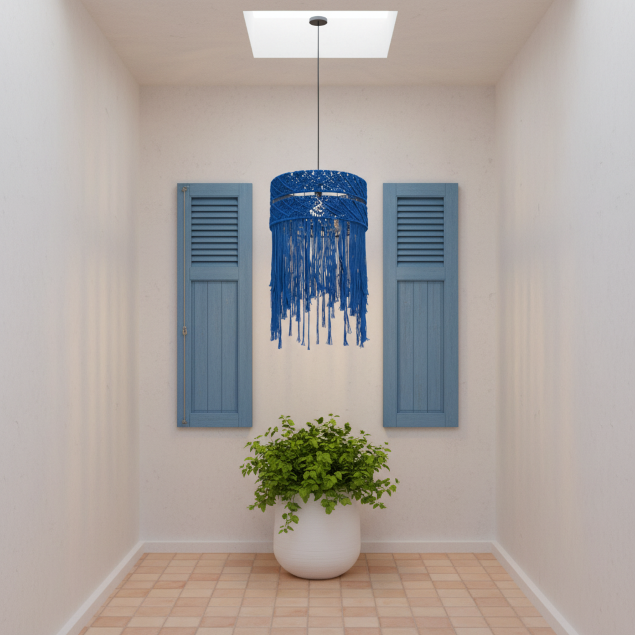 Suspension Macramé Bleu Royal | Franges Coton Bohème | Tunisie