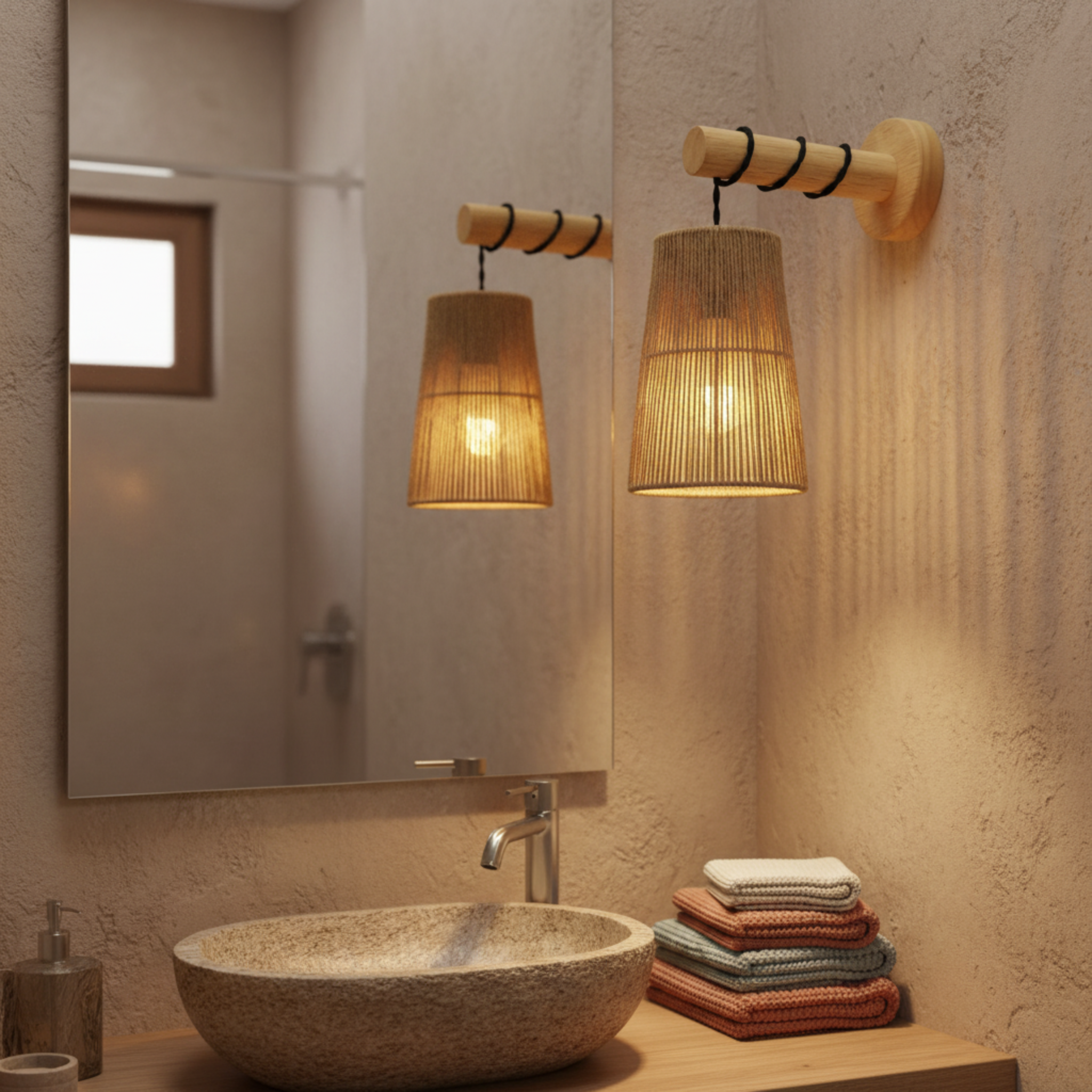 Applique Murale "Safa" – Baladeuse Scandi-Boho en Bois et Jute Tressé