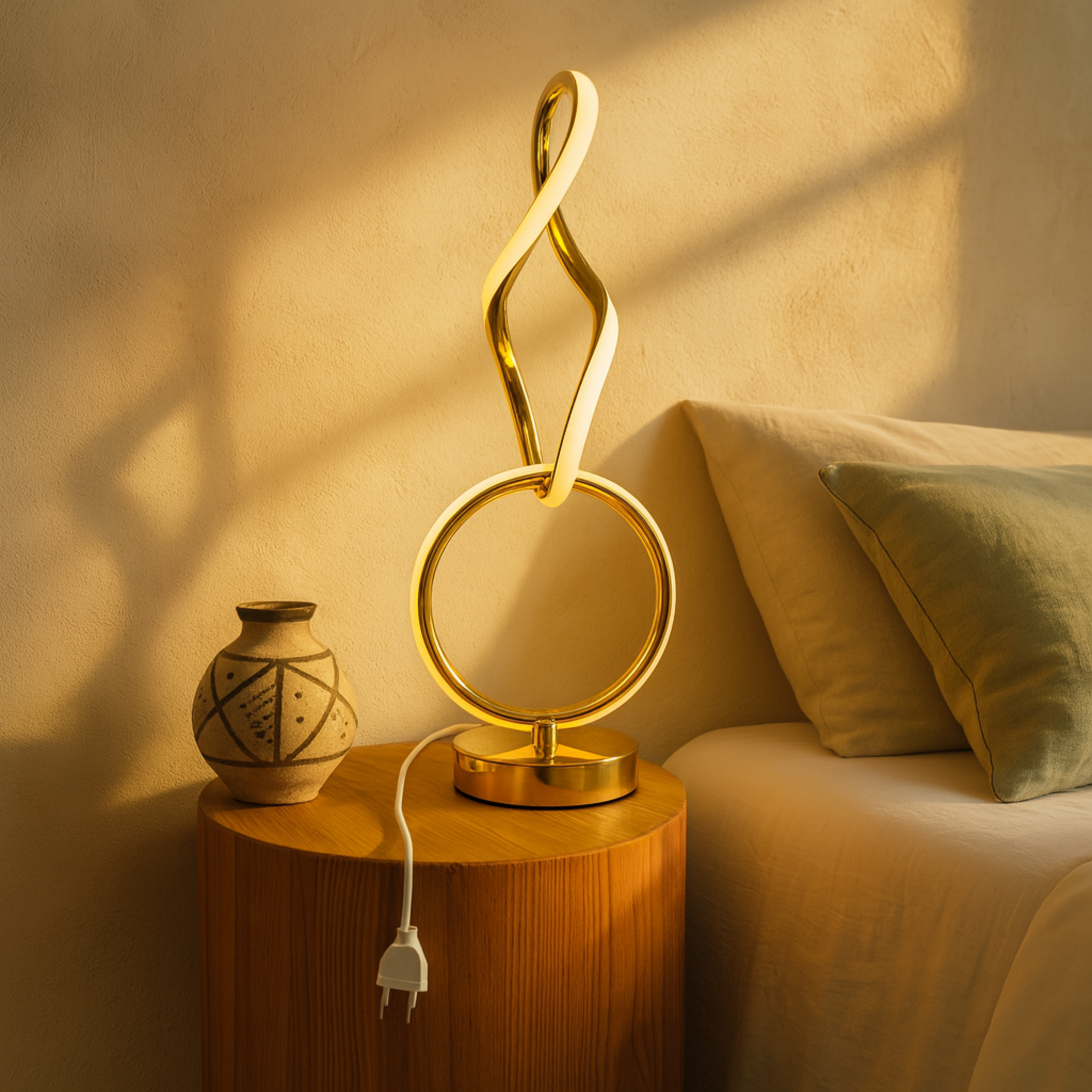 Veilleuse LED Anneau Doré & Torsade | Luminaire de Chevet | Fiolla Home