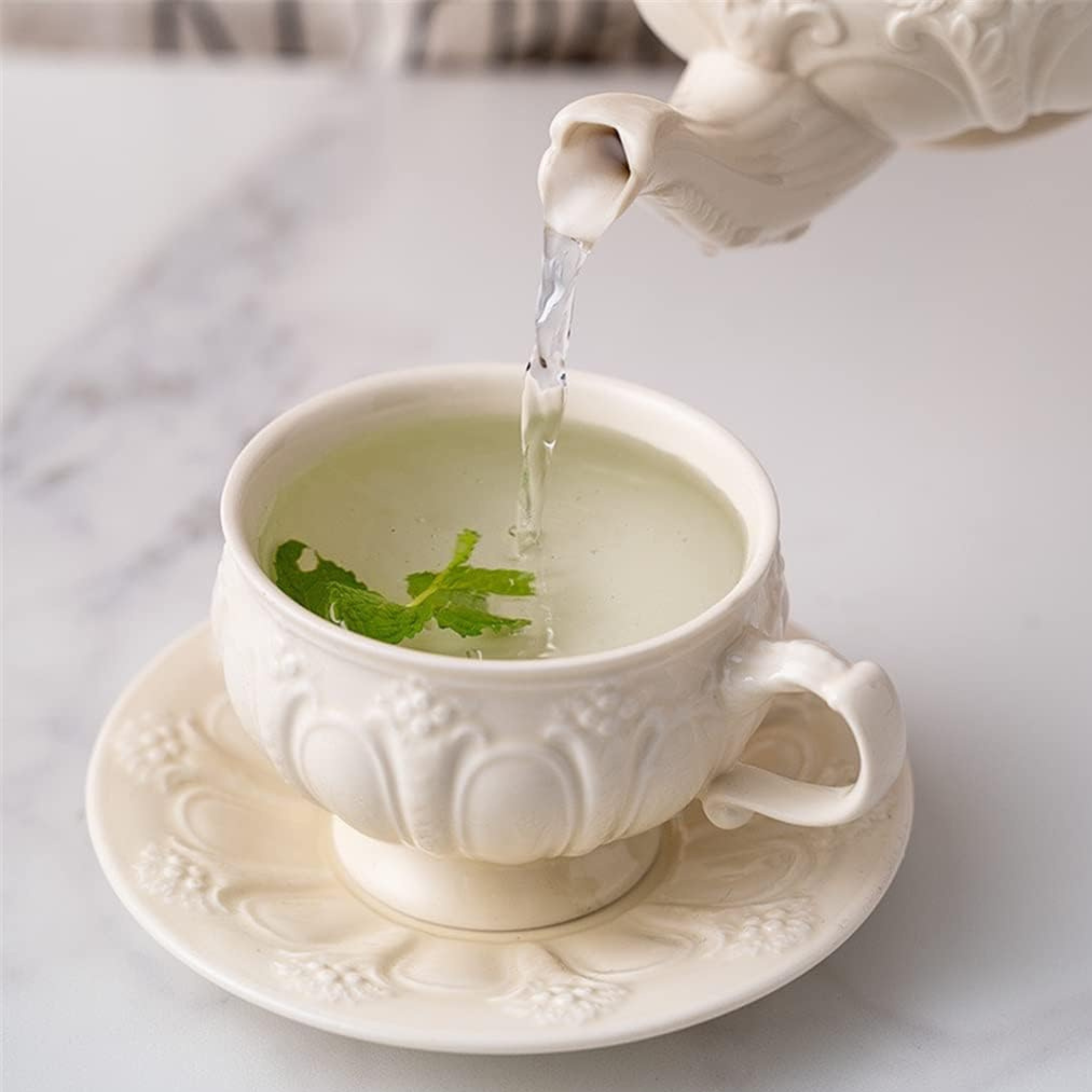 Service Porcelaine Blanche Café au Lait – 6 Tasses + Théière | Fiolla Home
