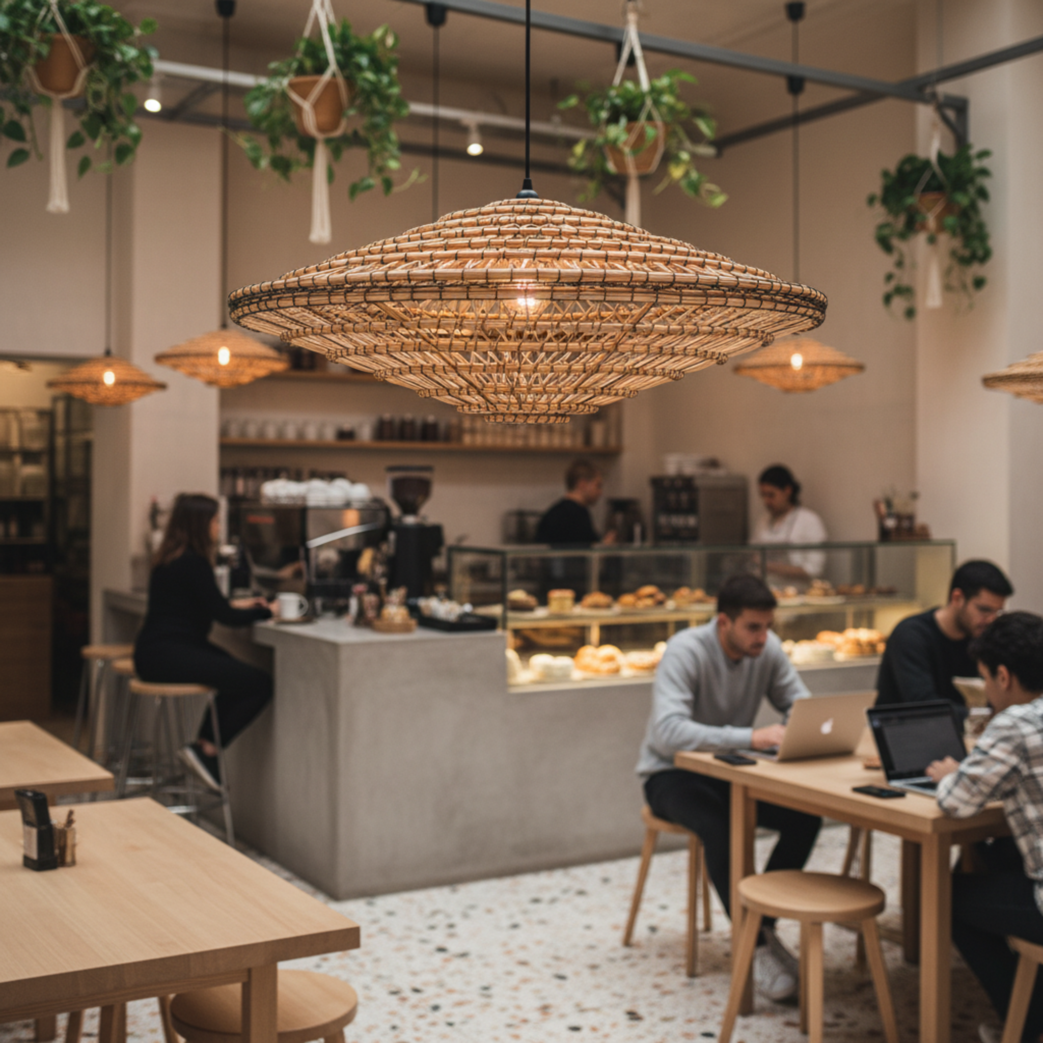 Lustre artisanal en fibres de dattes – Suspension bohème et naturelle