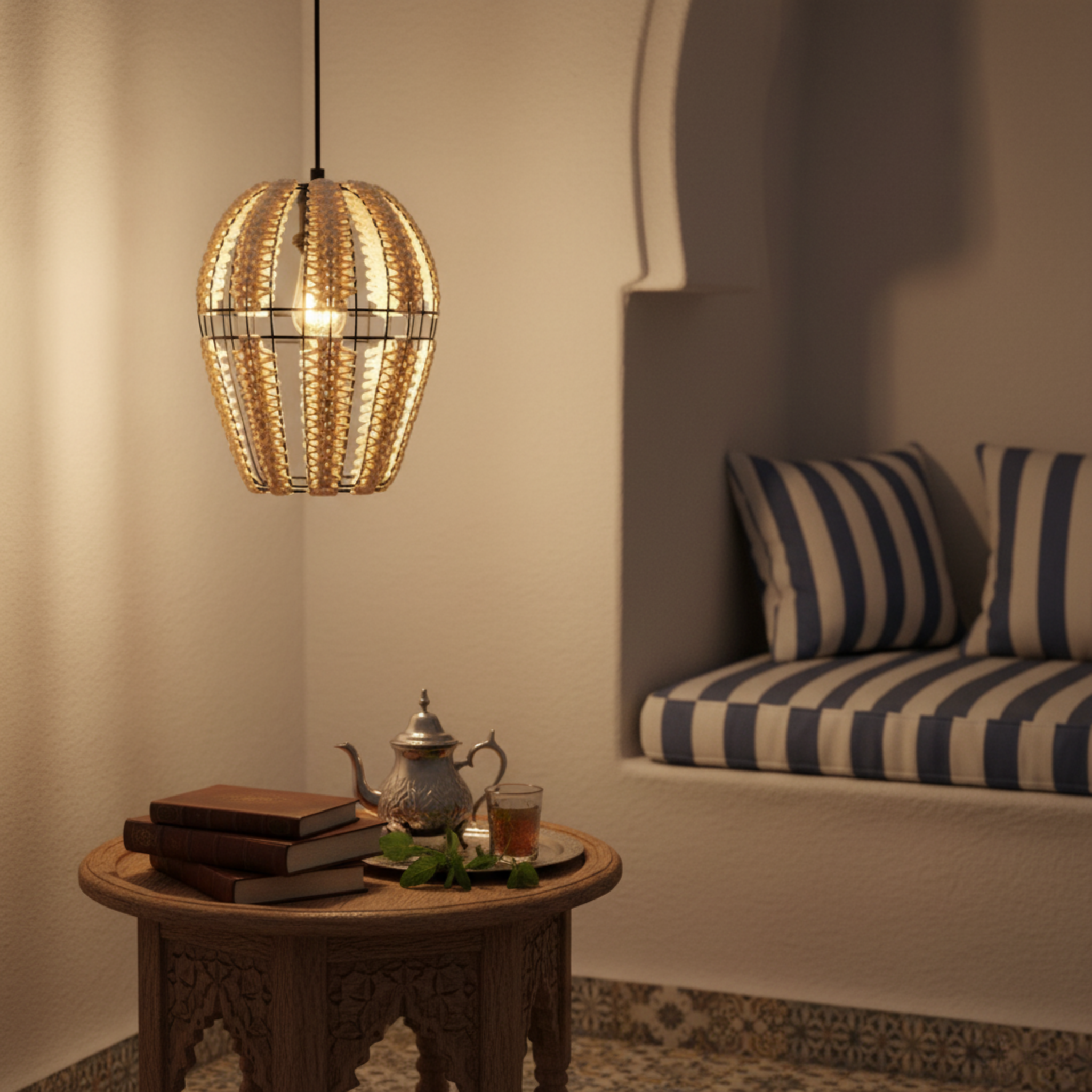 Suspension Corbeille "Vent du Sud" | Fibres Végétales & Métal | Tunisie