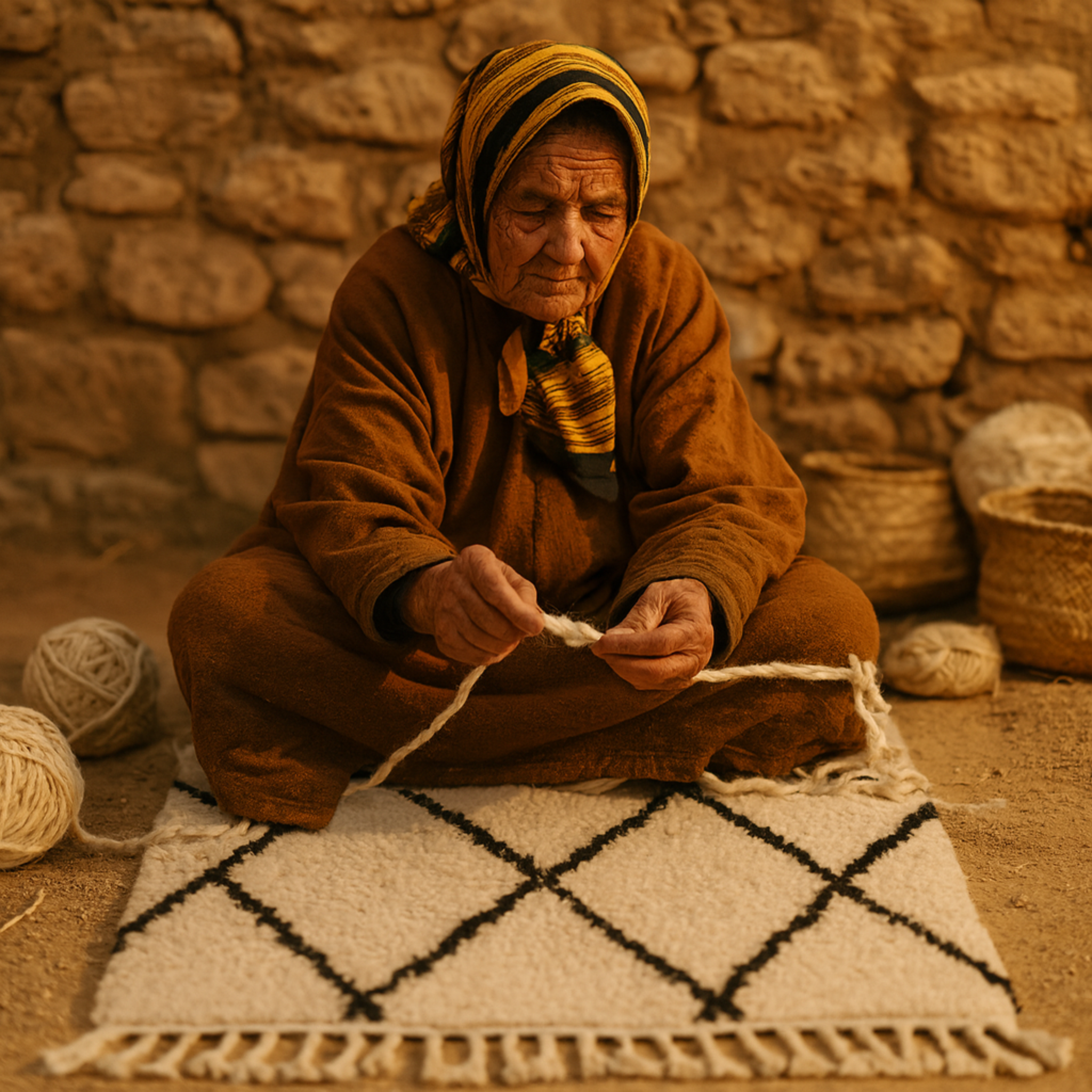 Tapis Berbère Laine Tissé Main Tunisie | Motif losanges | Fiolla Home