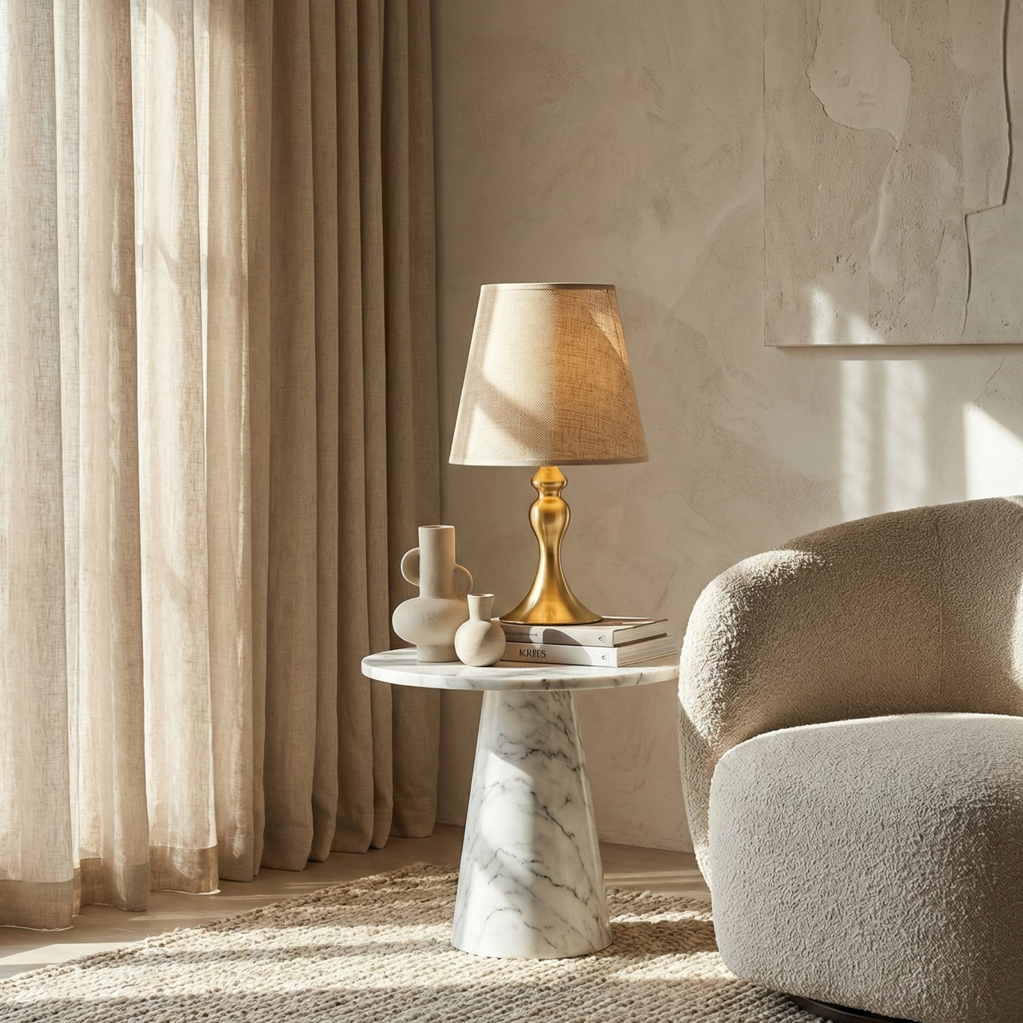 Lampe de Table Dorée avec Abat-Jour Tissu – Style Naturel Chic