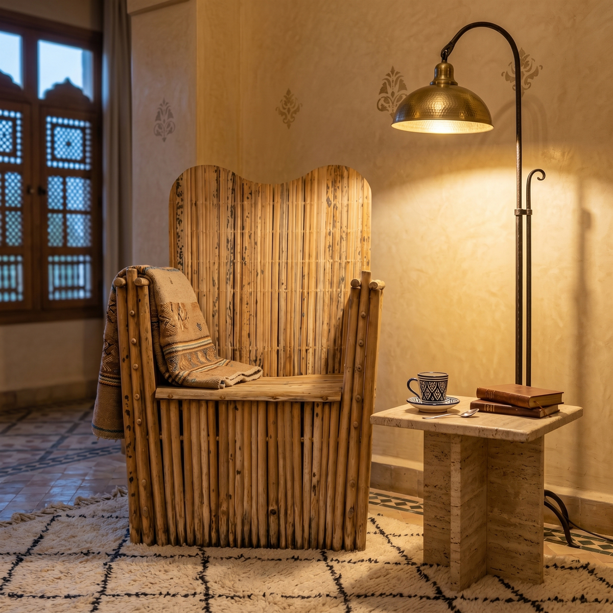 Fauteuil Trône Bois Palmier Dattier Dossier Haut Tunisie | Fiolla Home