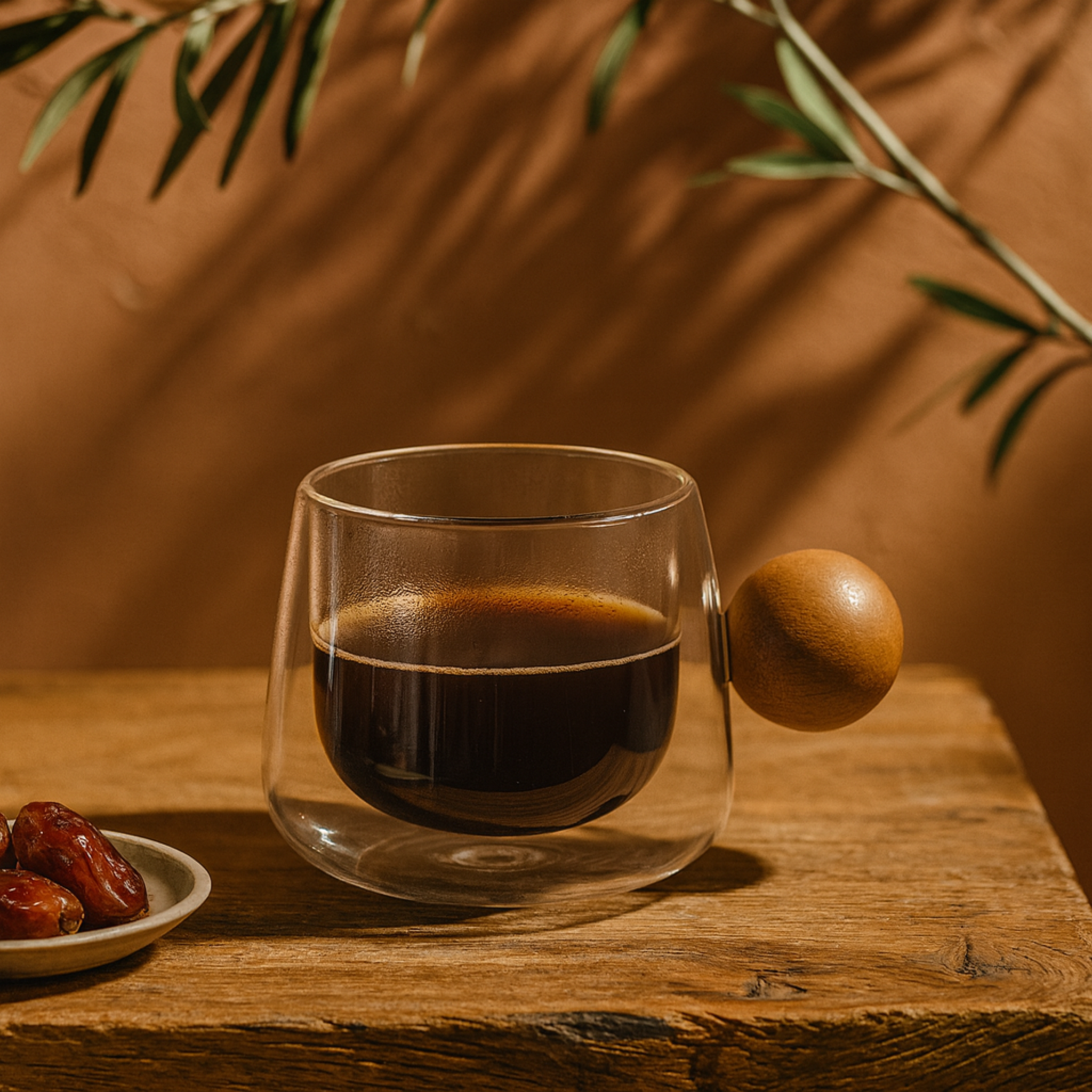 Tasse Double Paroi Café Noir Tunisie | Poignée Bois | Fiolla Home