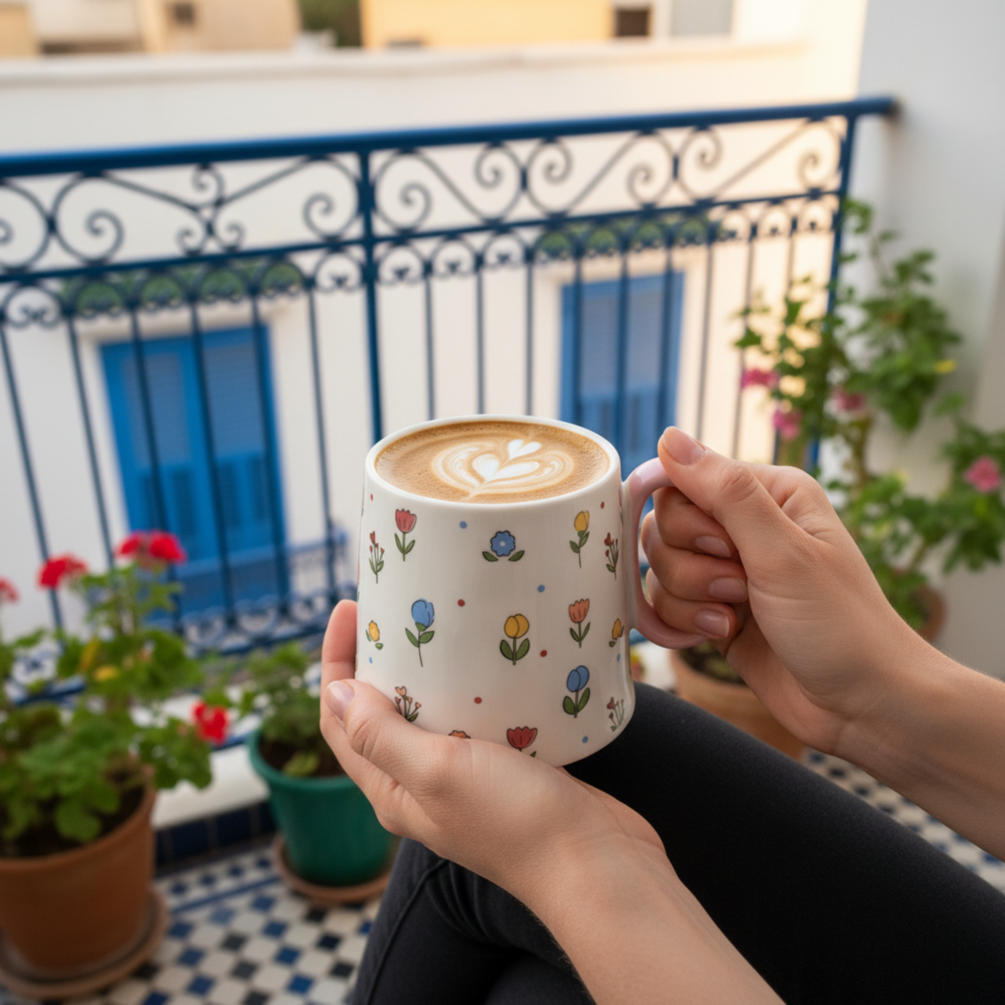 Mug Céramique "Printemps Fleuri" – Tasse Design Floral & Anse Rose