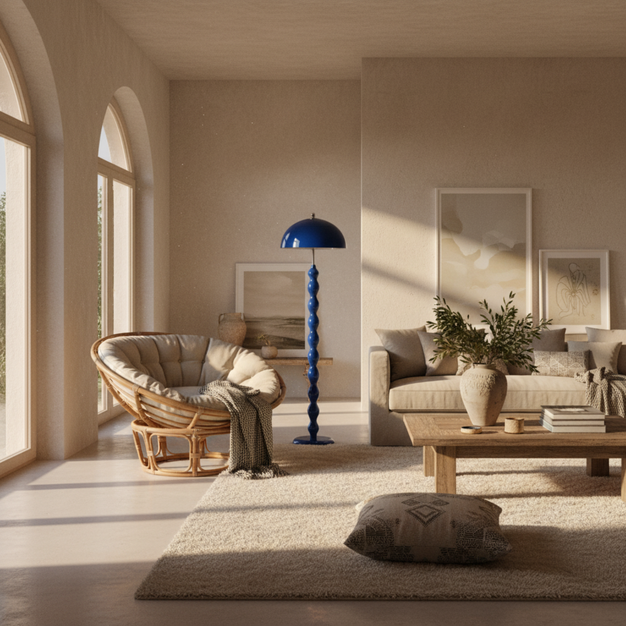 Lampadaire Design "Totem" Bleu | Luminaire Salon Style Nature & Rétro Tunisie