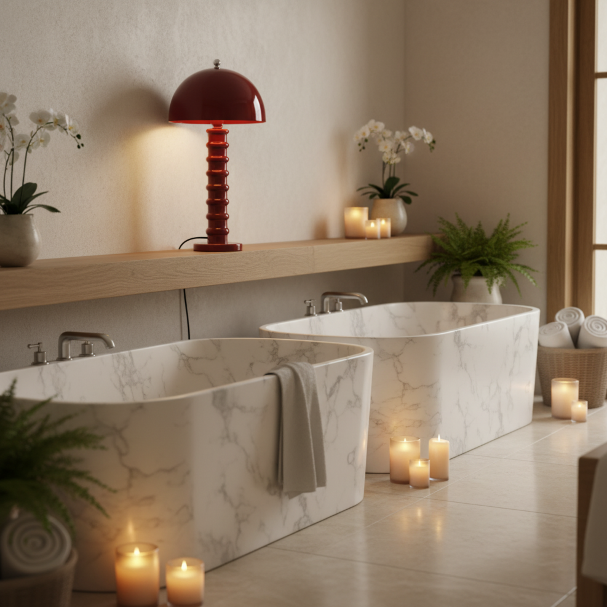 Lampe de Table "Mushroom" Rouge Laqué | Pièce Artisanale Fait Main - Haute Qualité