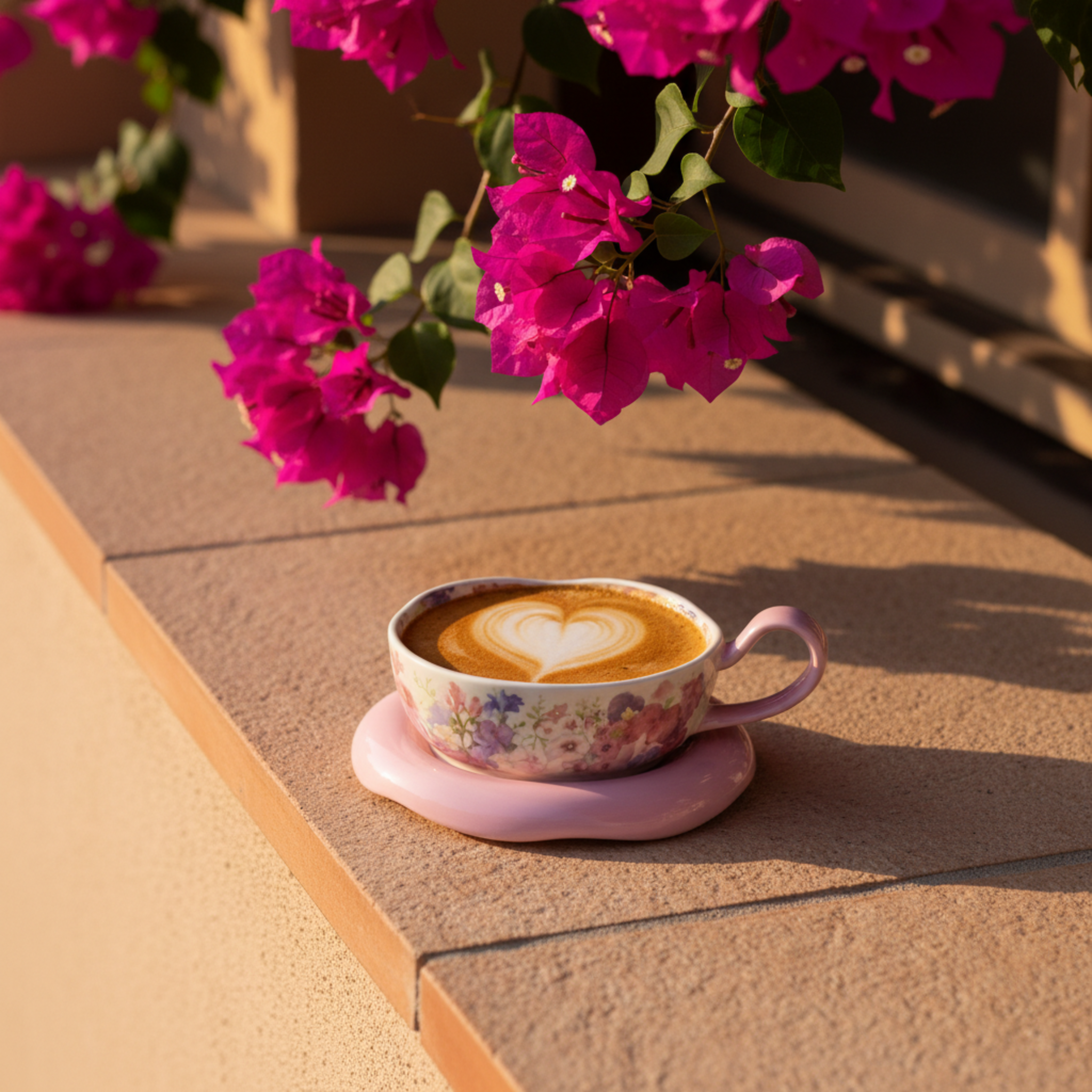 Tasse Florale Chic et Sous-tasse Galet Rose – Idée Cadeau Tunisie