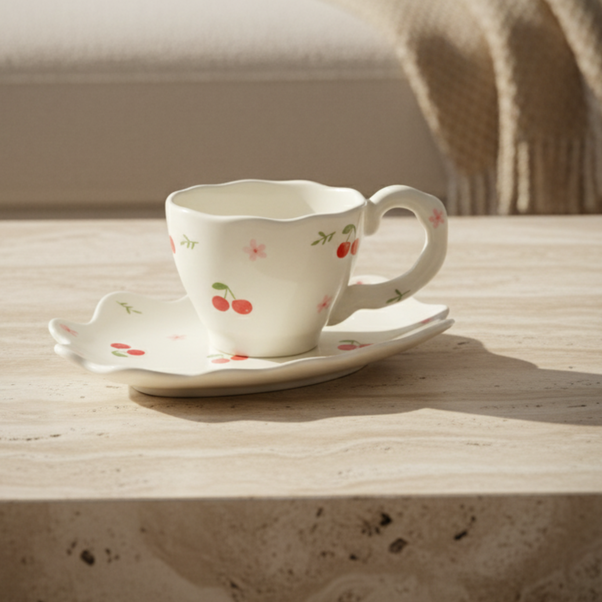 Tasse à Café Tunisie | Motif Cerises avec Soucoupe | Fiolla Home