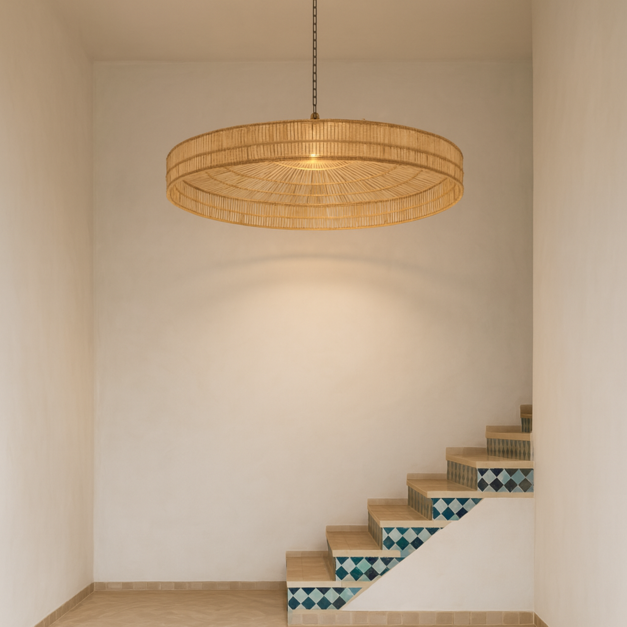 Suspension en dattier disque | Halo large, chaîne métal | Fiolla Home