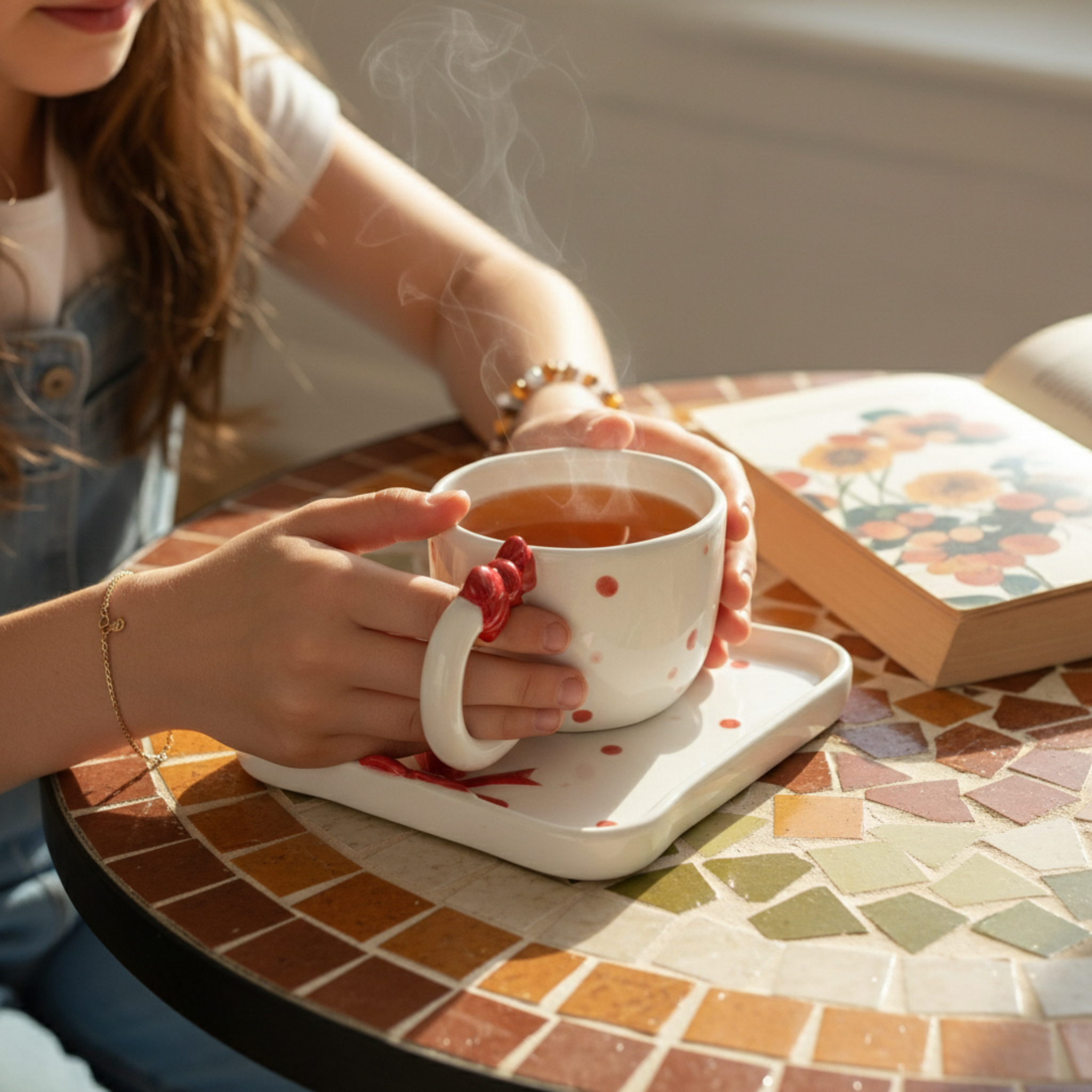 Mug & Sous-Tasse Nœud & Pois – Idée Cadeau Tunisie
