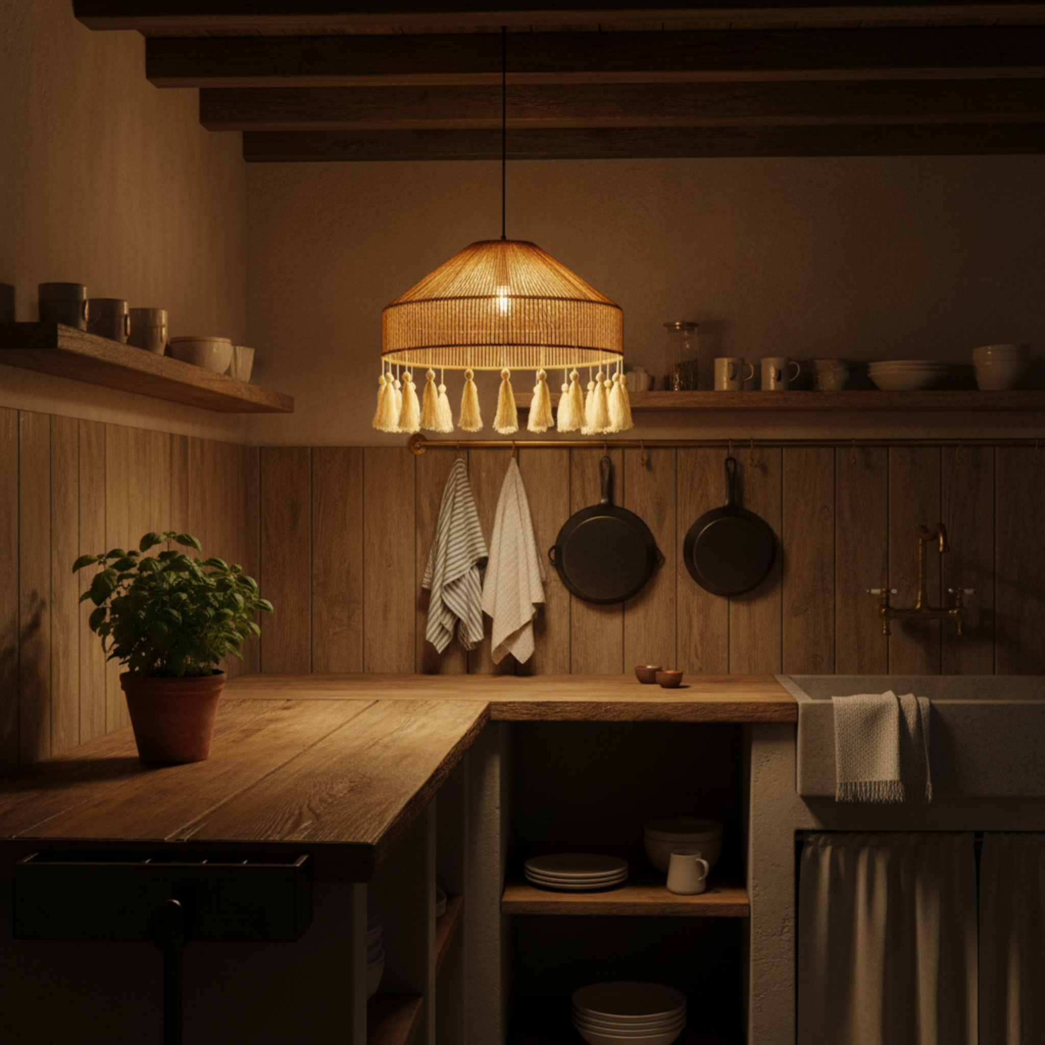 Suspension "Elyssa" Double Niveau en Jute Naturel et Pompons