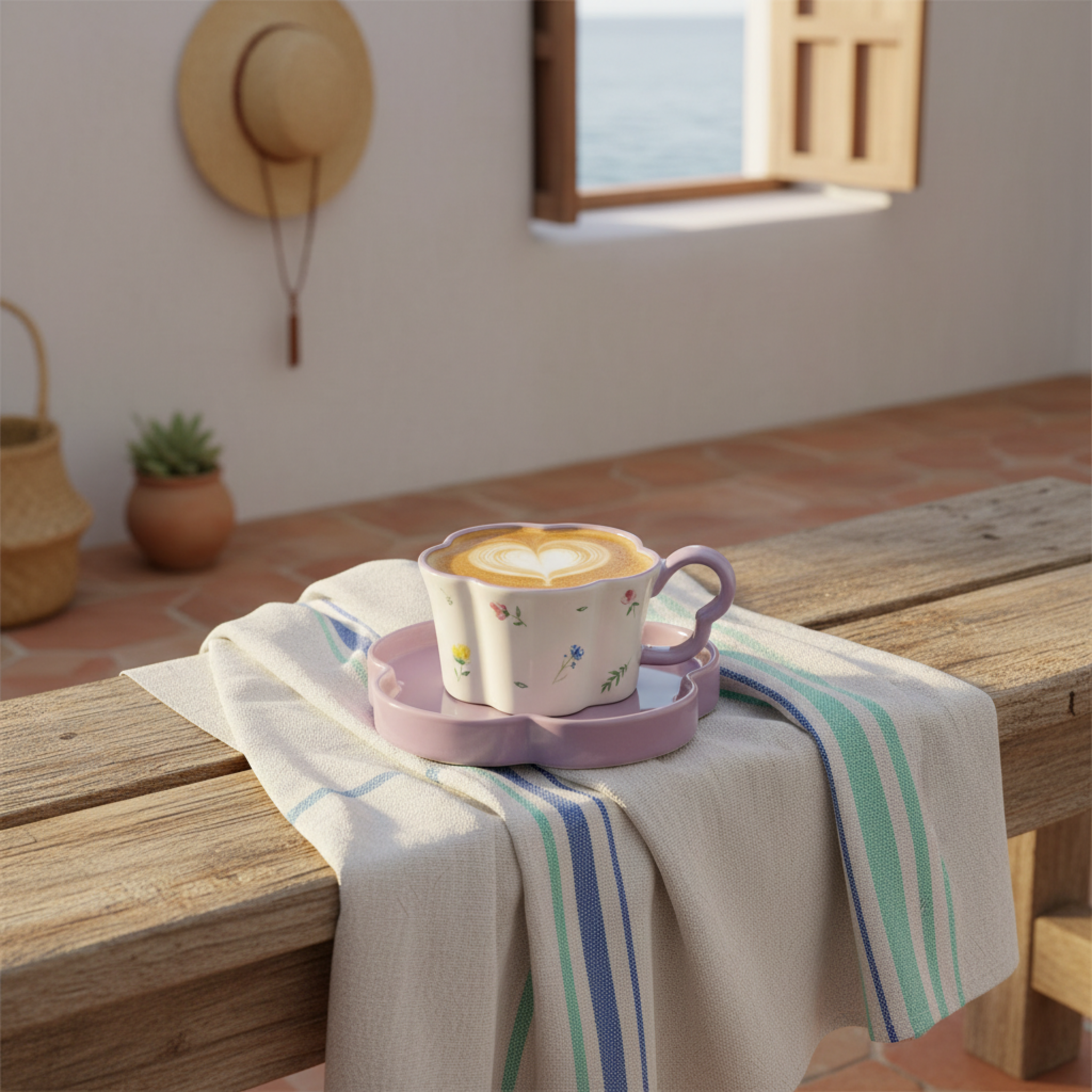 Mug Fleur Céramique Lilas & Soucoupe – Idée Cadeau Cute Tunisie