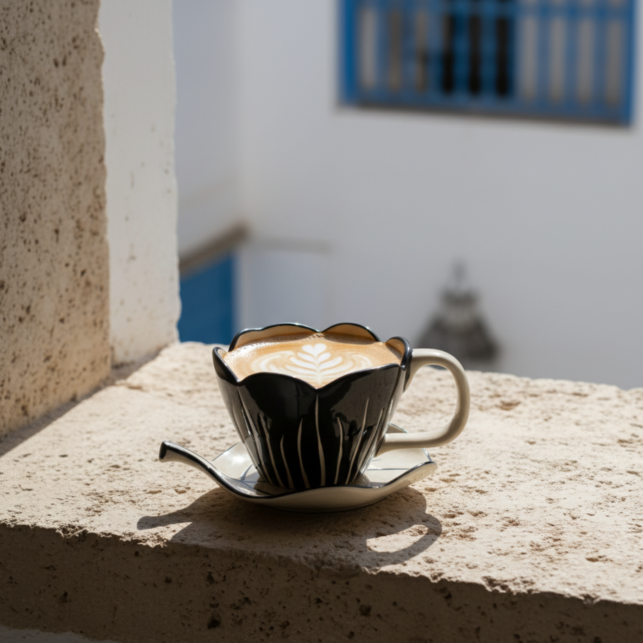 Mug Fleur Noir en Céramique avec Sous-Tasse – Élégance Premium
