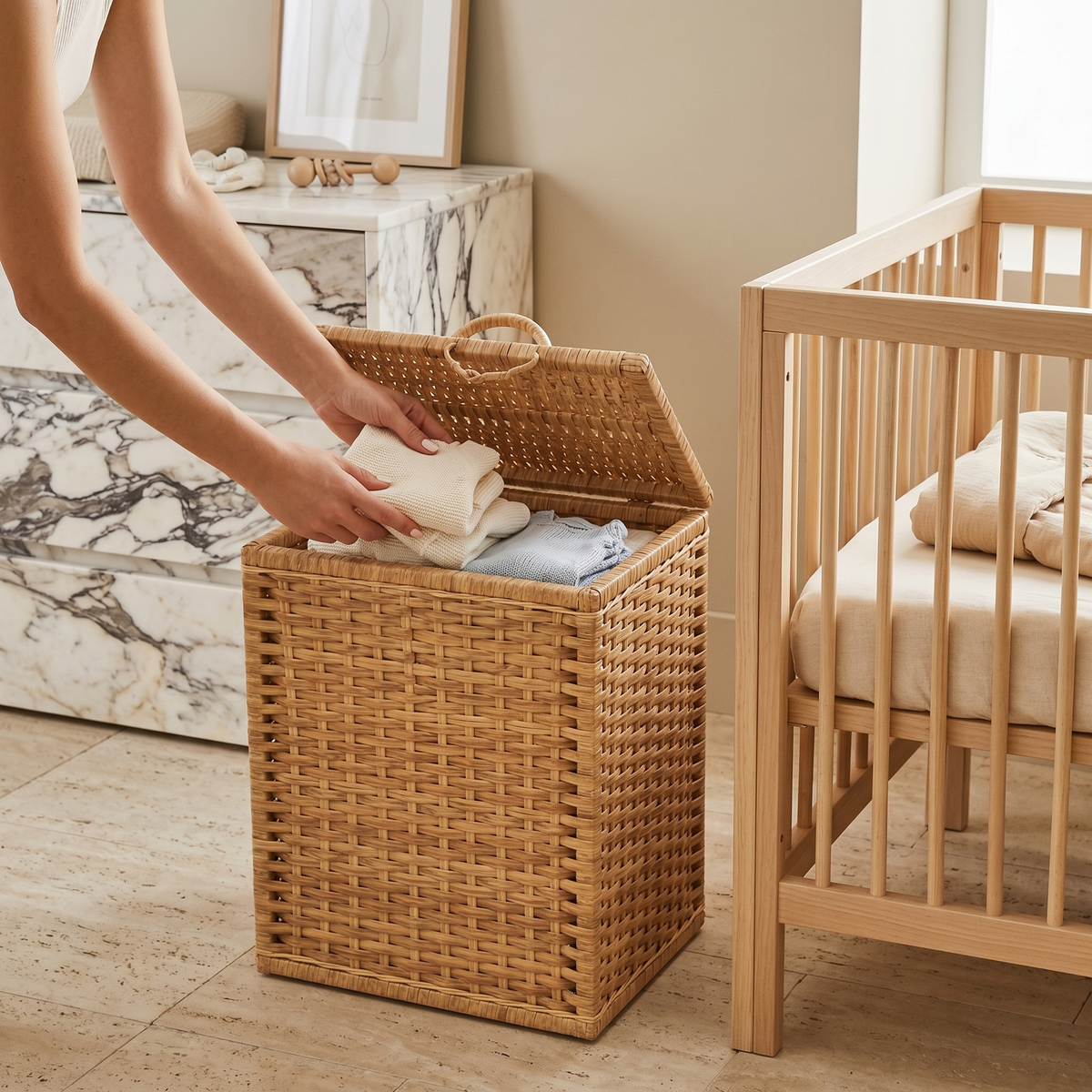 Panier à Linge Rotin Tunisie | Coffre Tressé avec Couvercle | Fiolla Home