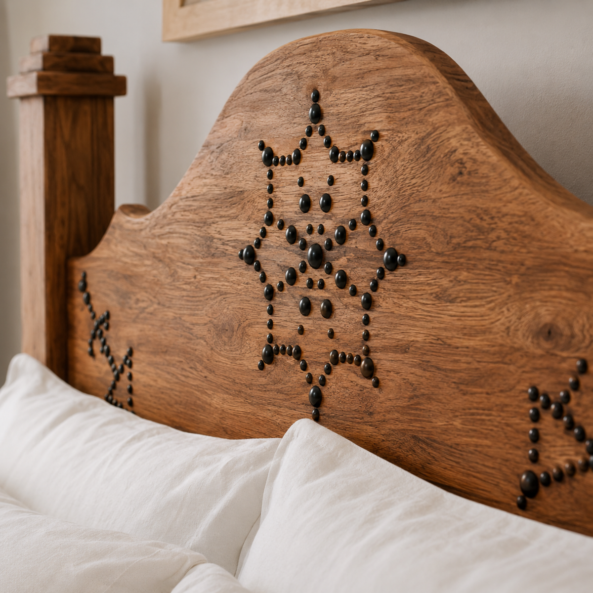 Lit Double Bois Palmier Dattier Clous Forgés 160x190 Tunisie | Fiolla Home